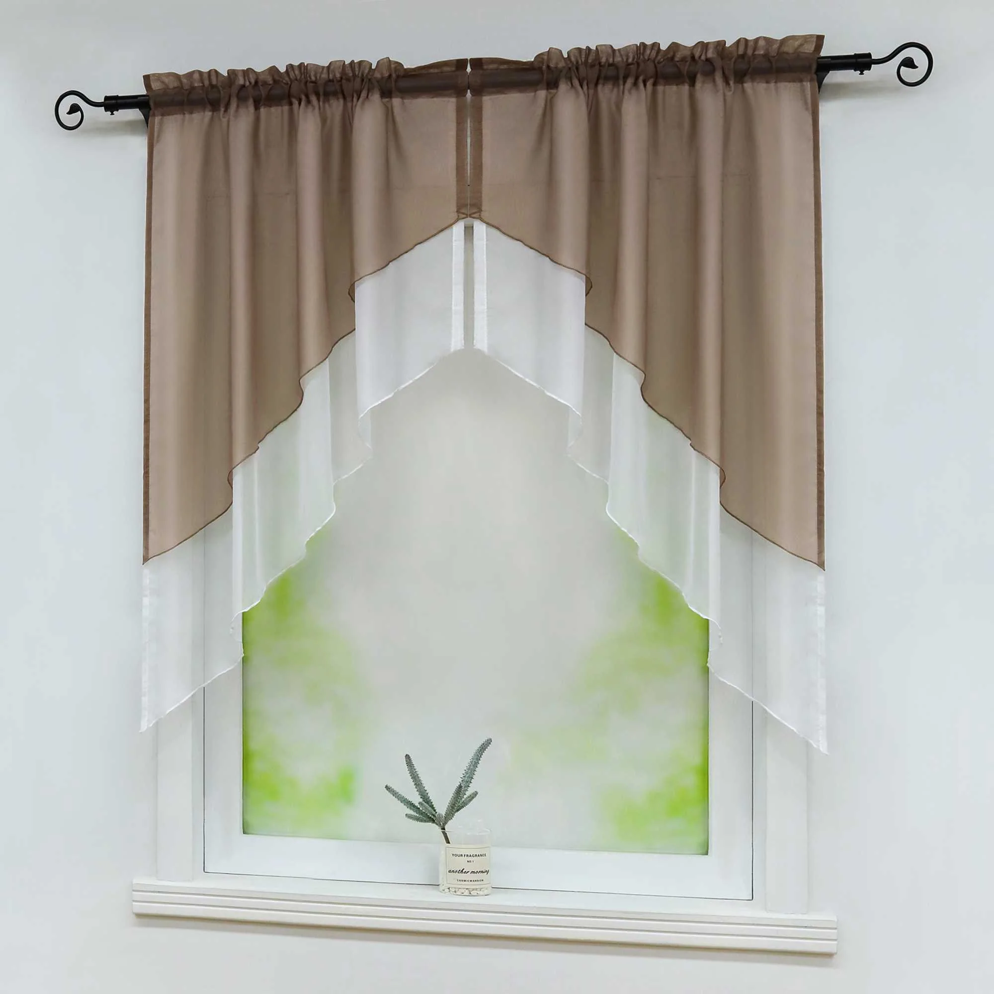 Delien Zweifarbige Fensterdekoration vloants Kurz Gardine 2er-Pack