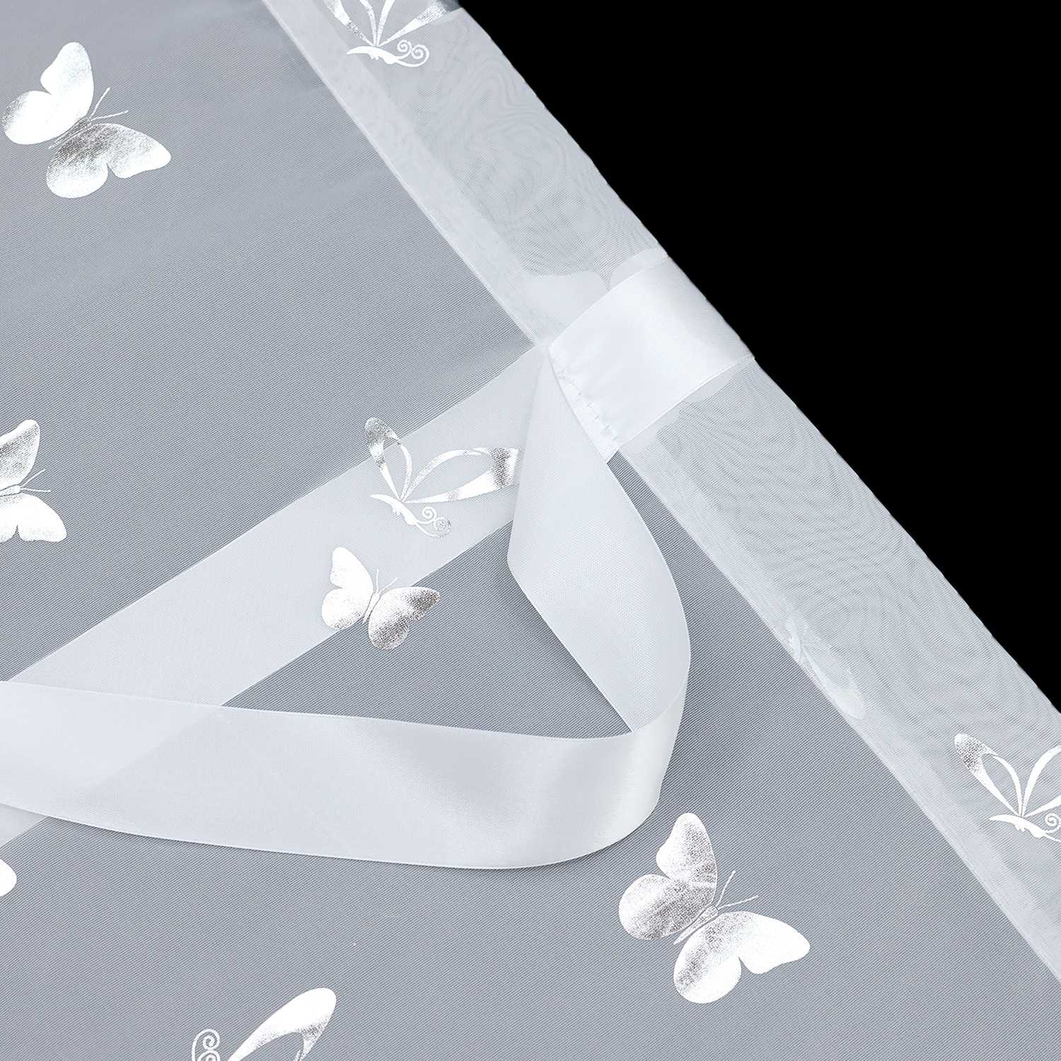 Rollos durch Stangendurchzug transparent mit Schmetterlingsmuster hochziehbare Falten 1 Stück