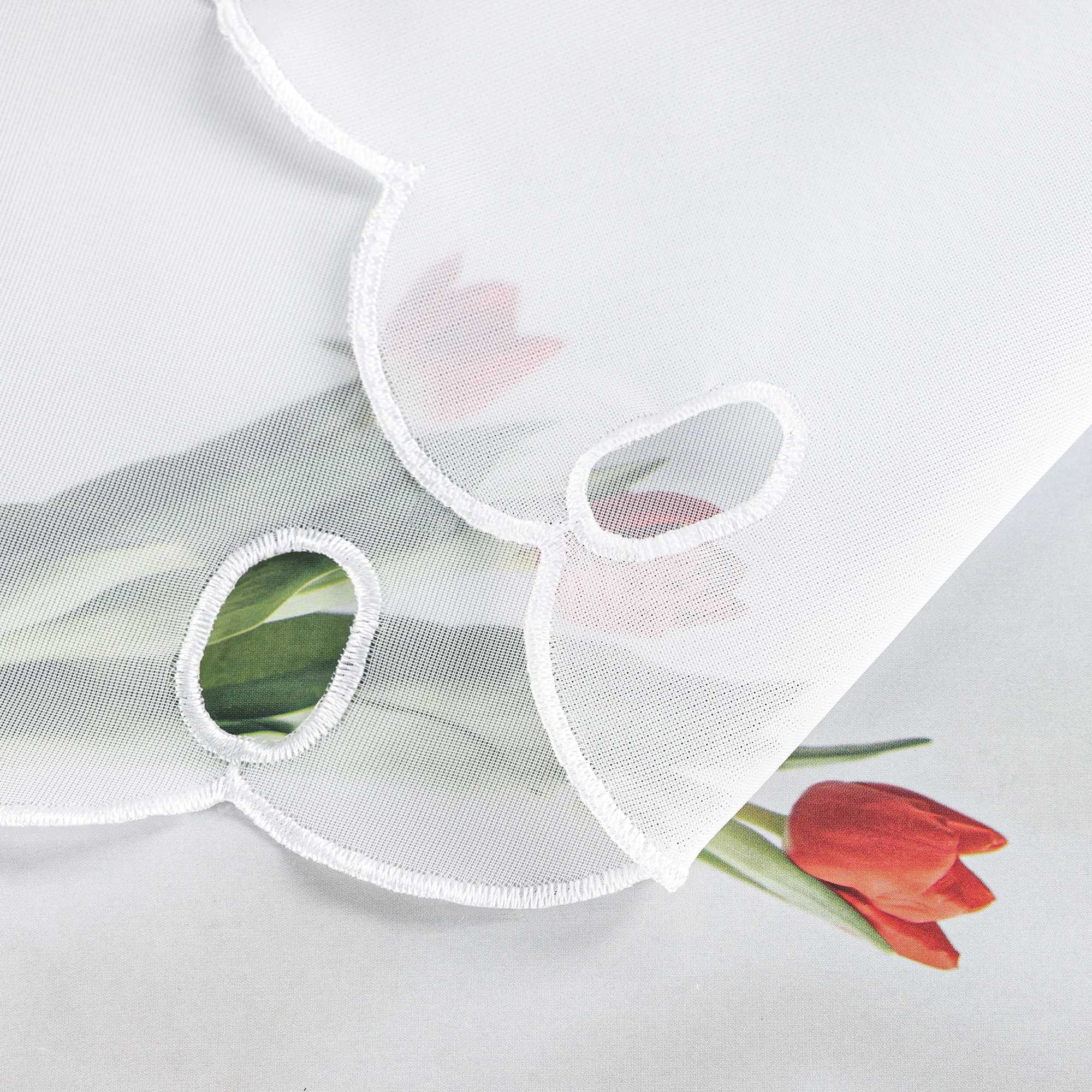 Scheibengardine mit Blumenstickerei Modern Voile Bistrogardine mit Lochleiste Unifarbige Kurzstores Landhausstil Transparent 1 Stück