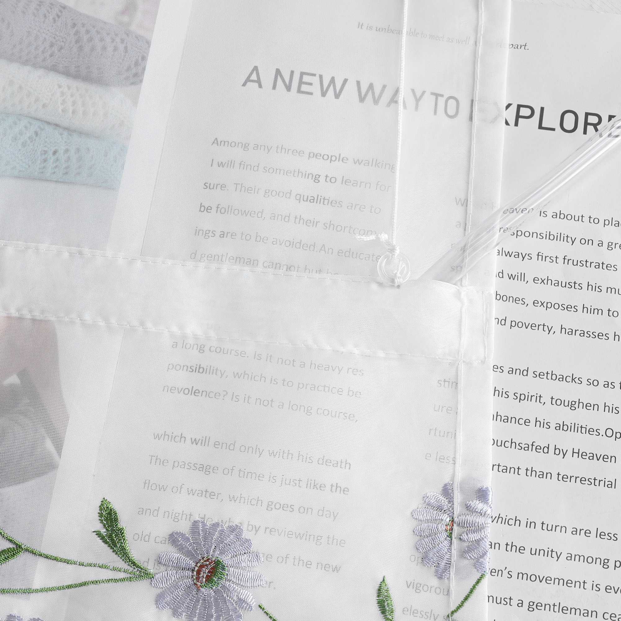 Raffrollo Voile Raffgardinen mit Schlaufen Küche Fenster Vorhänge mit Blumenmuster Stickerei Transparent Weiß 1 Stück