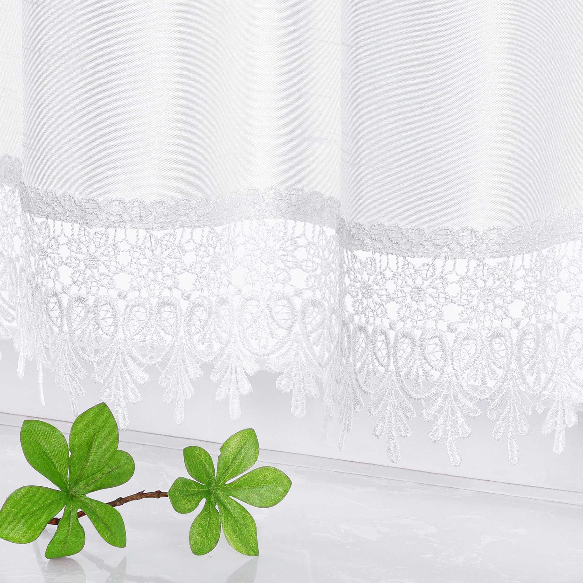 Halbtransparente kurze Gardine modern mit Leinenstruktur und Spitzenborte
