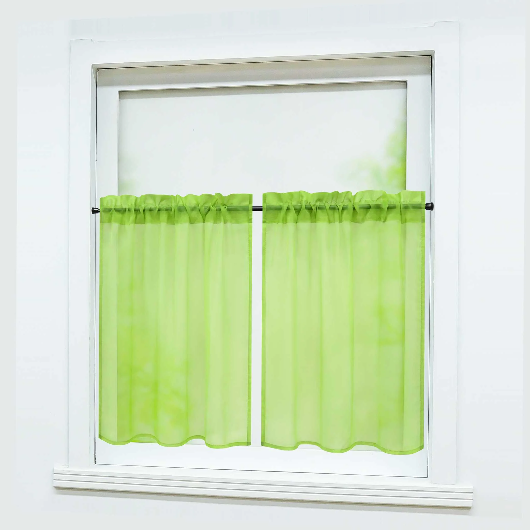 Scheibegardine durch Stangendurchzug zusammenziehbar Transparent Unifarbe Luftdurchlässig zusammenziehbar 2 Stück