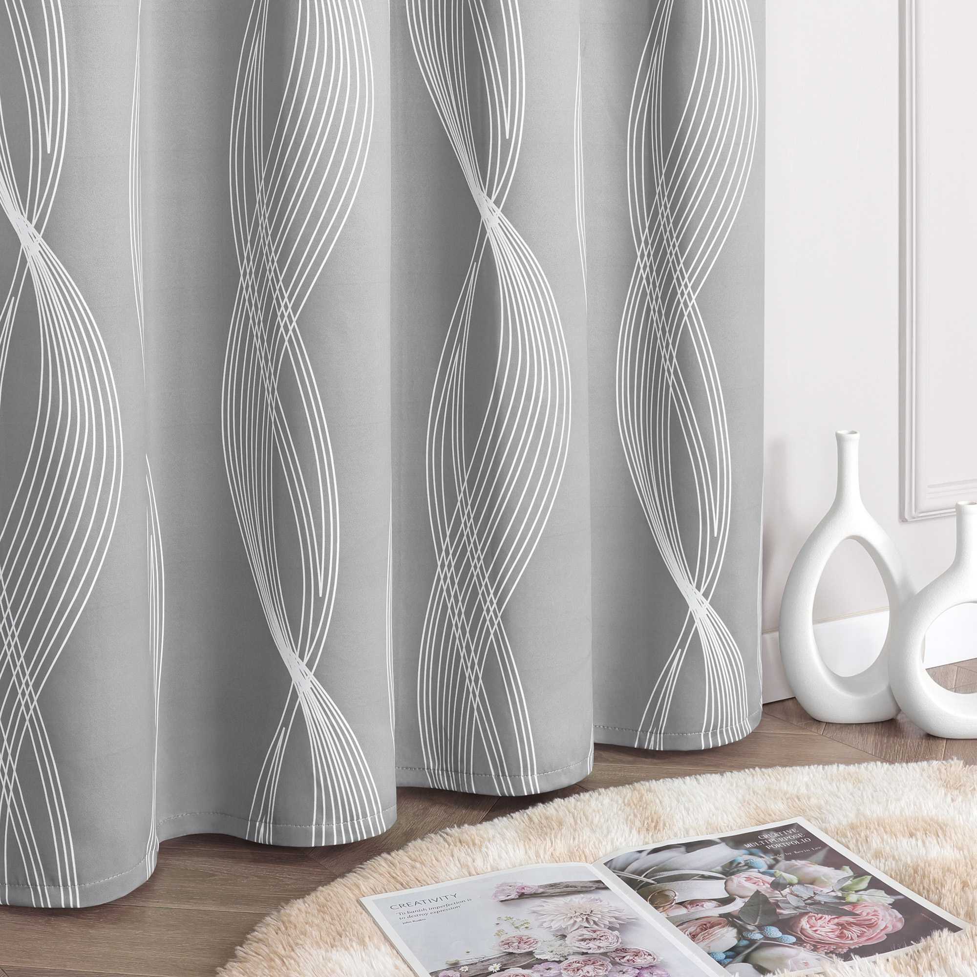 Verdunkelungsvorhänge Ösenschal Blickdichte Gardinen Modern Thermovorhang Wohnzimmer mit Wasserwellenmuster 1 Stück