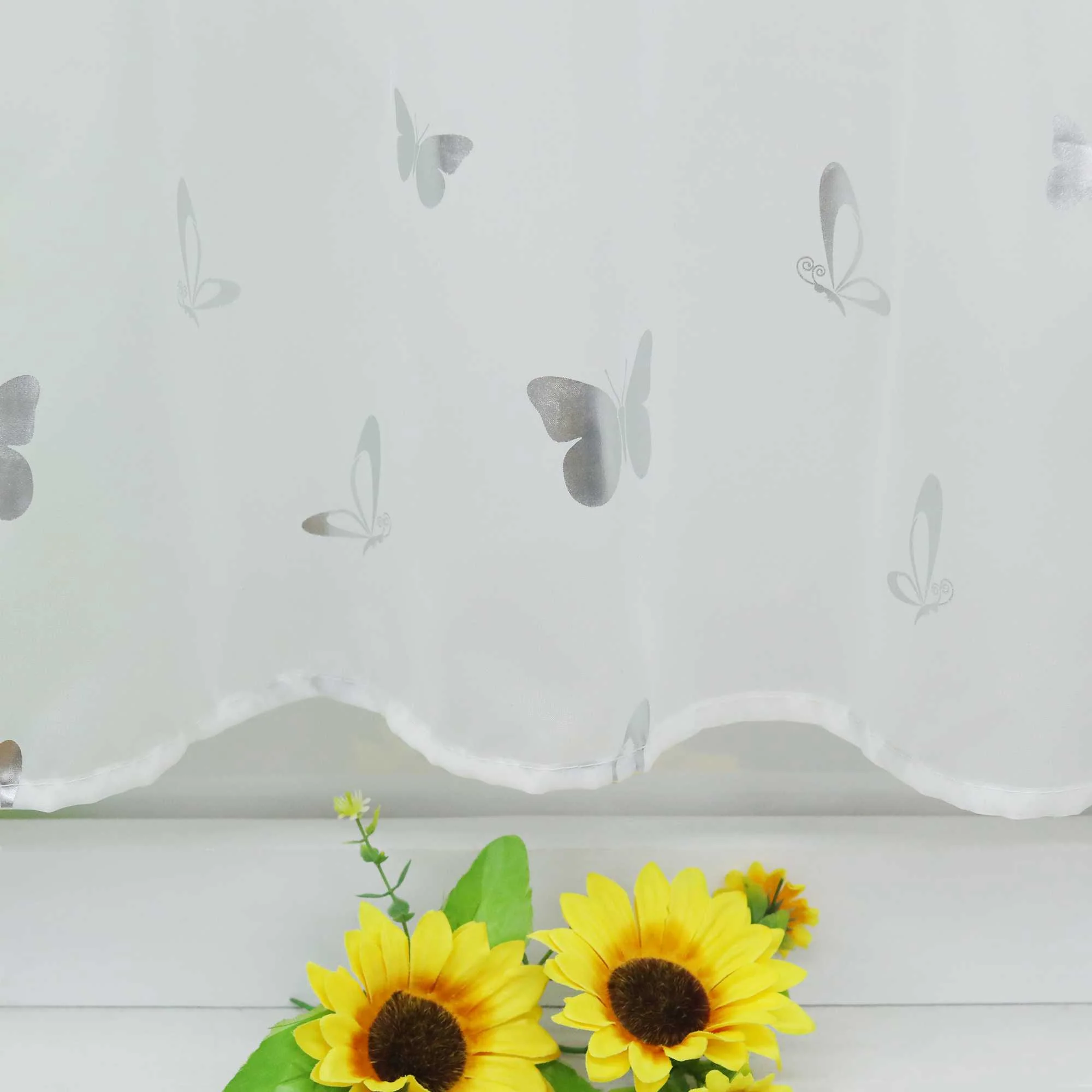 Scheibengardine mit Schmetterling Glanzdruck Transparent Küche Gardinen