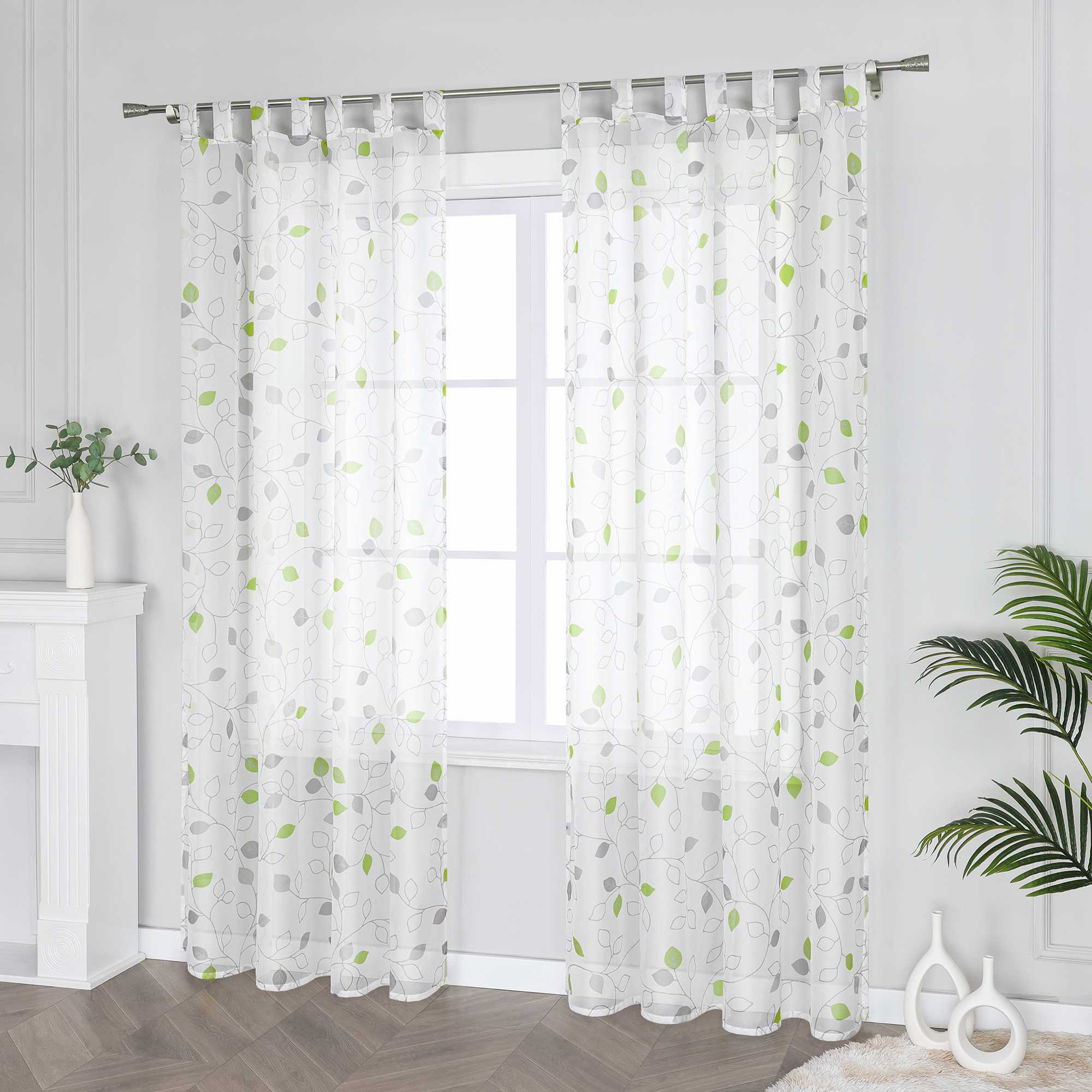 Gardinen schals mit Blättermuster transparent Vorhang mit Schlaufen 1 Stück