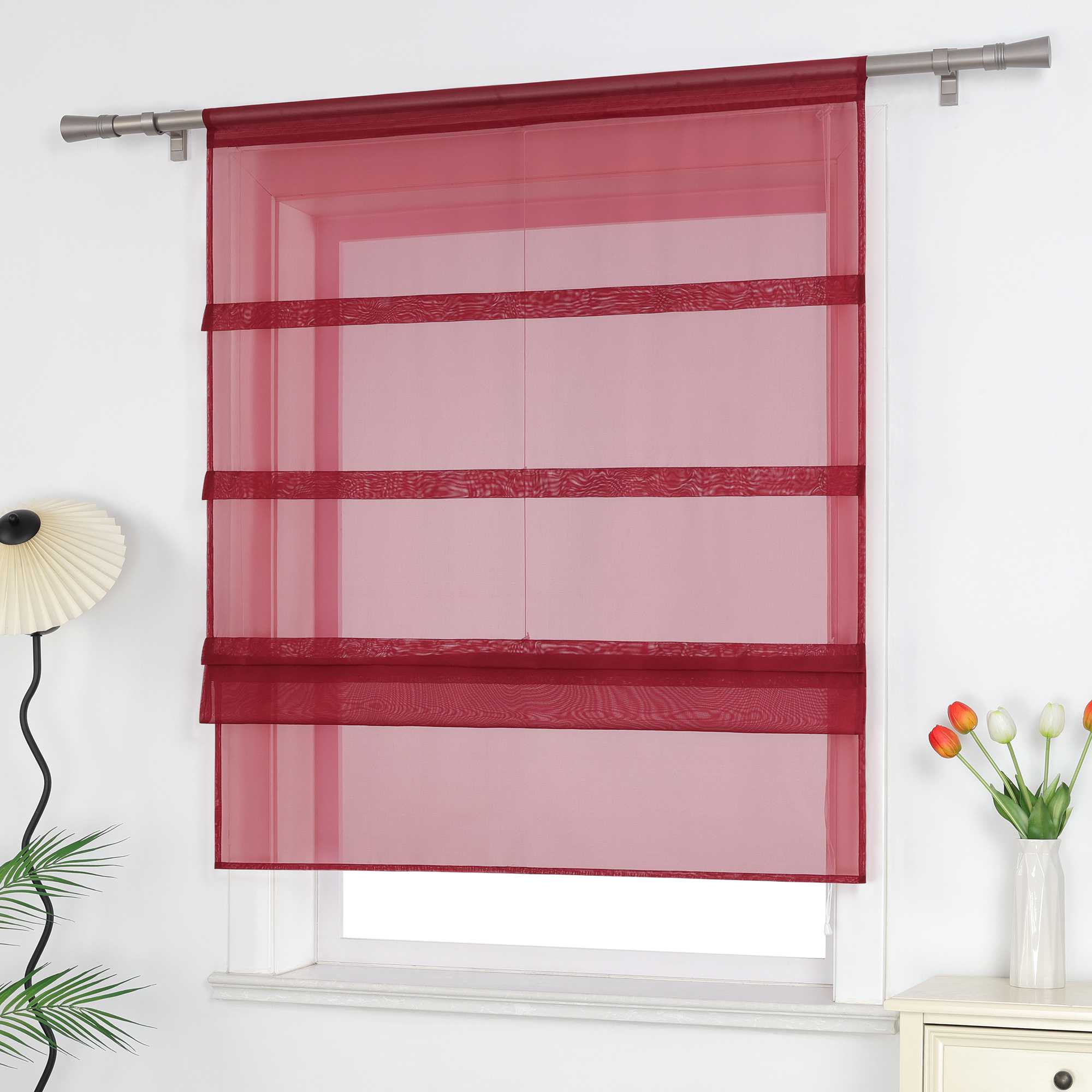 Raffrollo Voile Raffgardinen durch Tunnelzug Bändchenrollo Küche Gardinen Transparent Uni 1 Stück