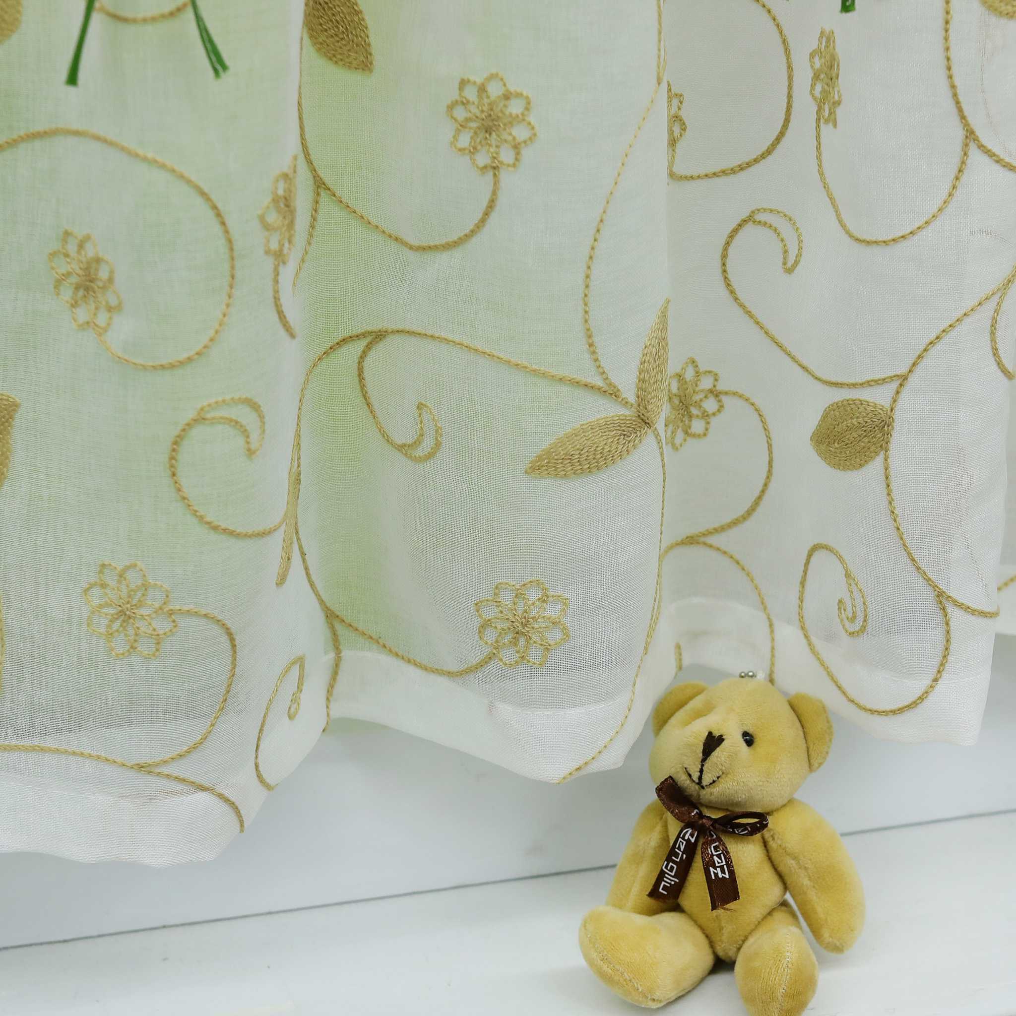 Delien Transparente Scheibengardine mit Schleifen & transparentem Blattmuster