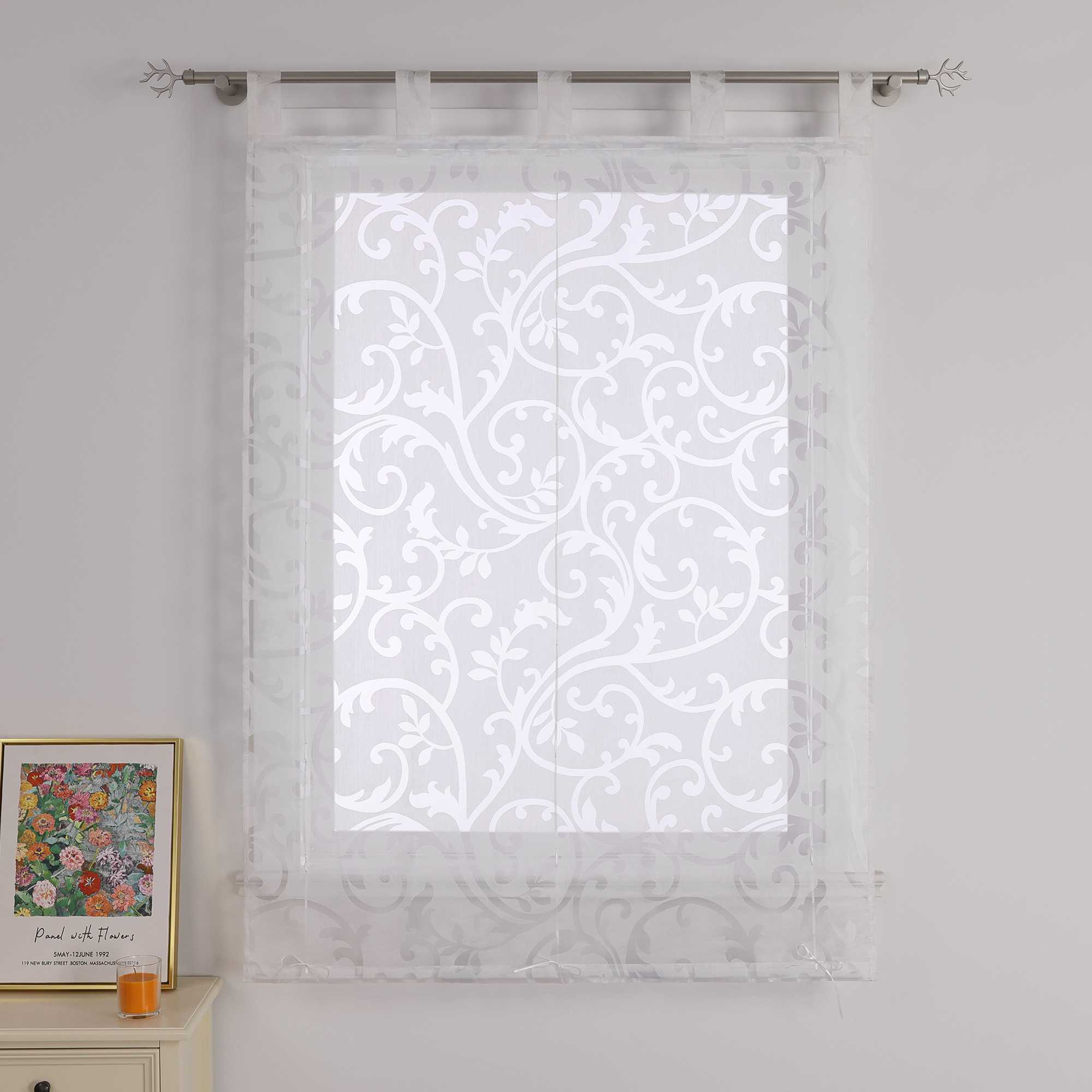 Transparente Schlaufengardine mit Blumenmuster Café Fenstergardine Raffrollos 1 Stück