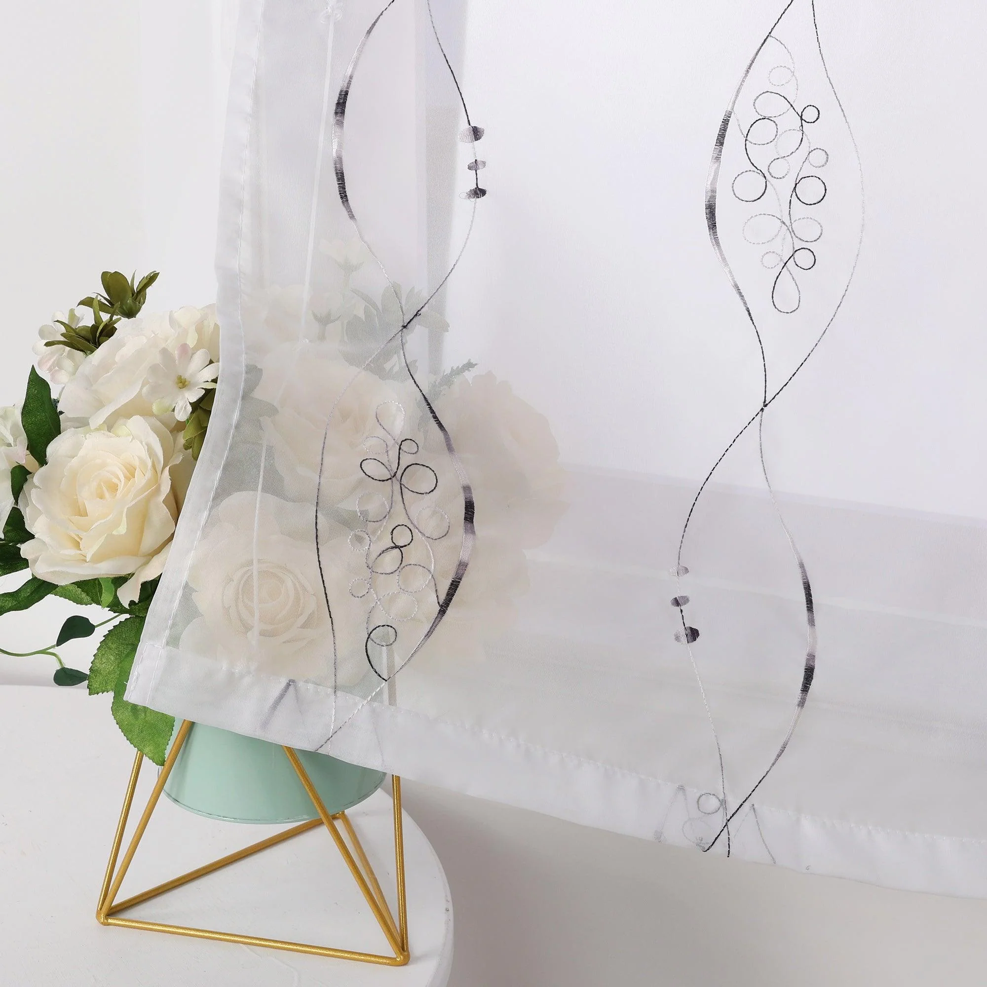 Raffrollo ohne Bohren Ösenrollo mit U Haken Bestickt Raffgardine Küche Gardinen mit Stickerei Transparent