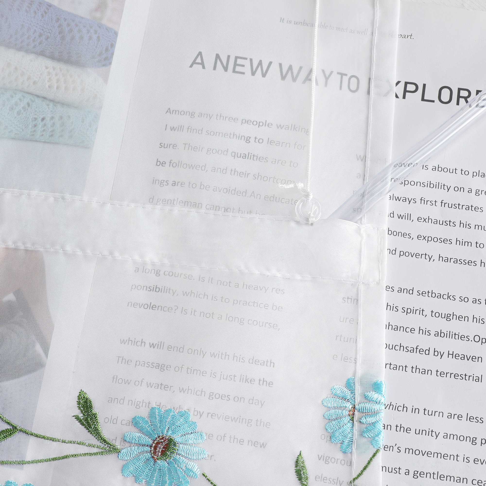 Raffrollo Voile Raffgardinen mit Schlaufen Küche Fenster Vorhänge mit Blumenmuster Stickerei Transparent Weiß 1 Stück