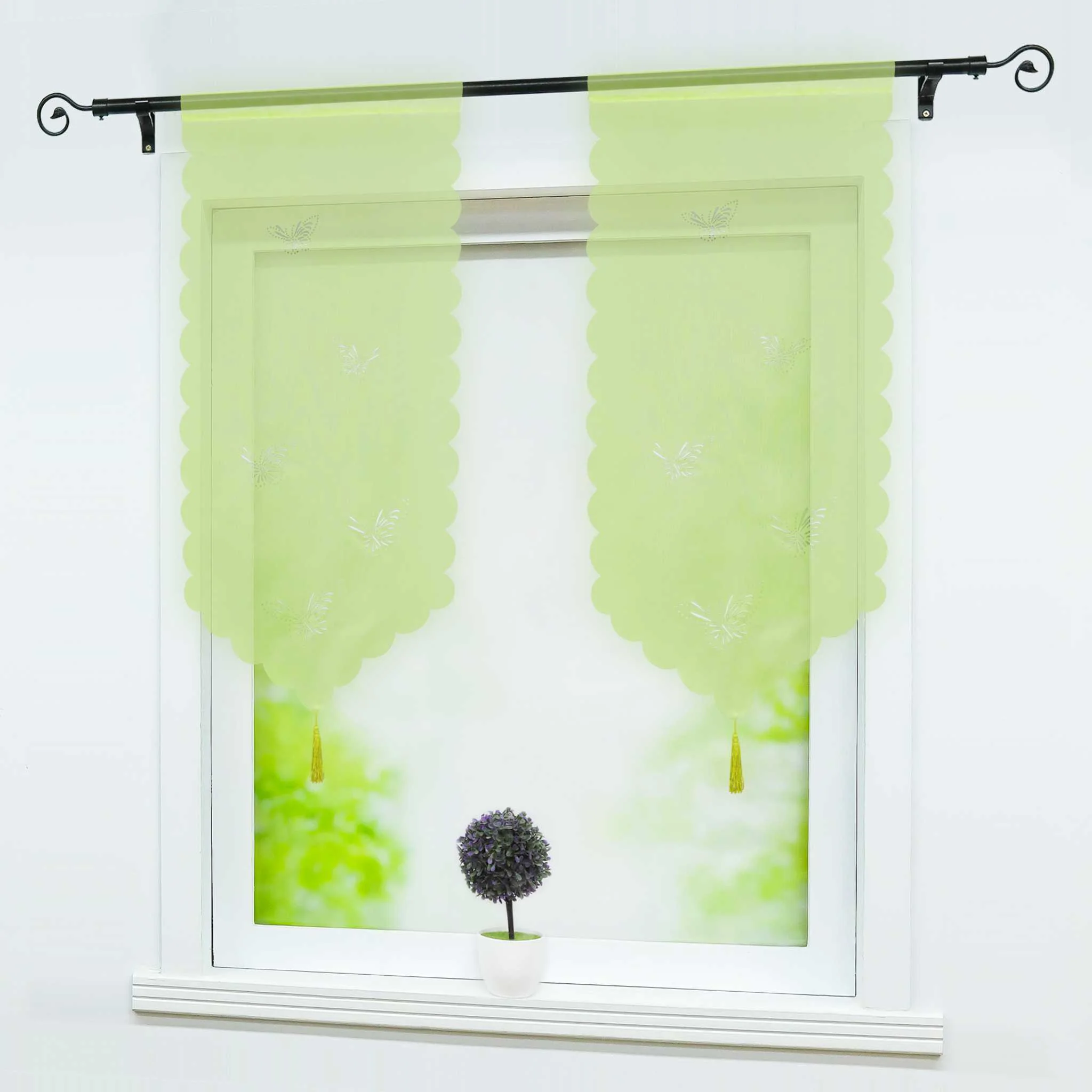 Transparente Scheibengardine mit Schmetterlingsdesign Dreiecksabschluss 1 Stück