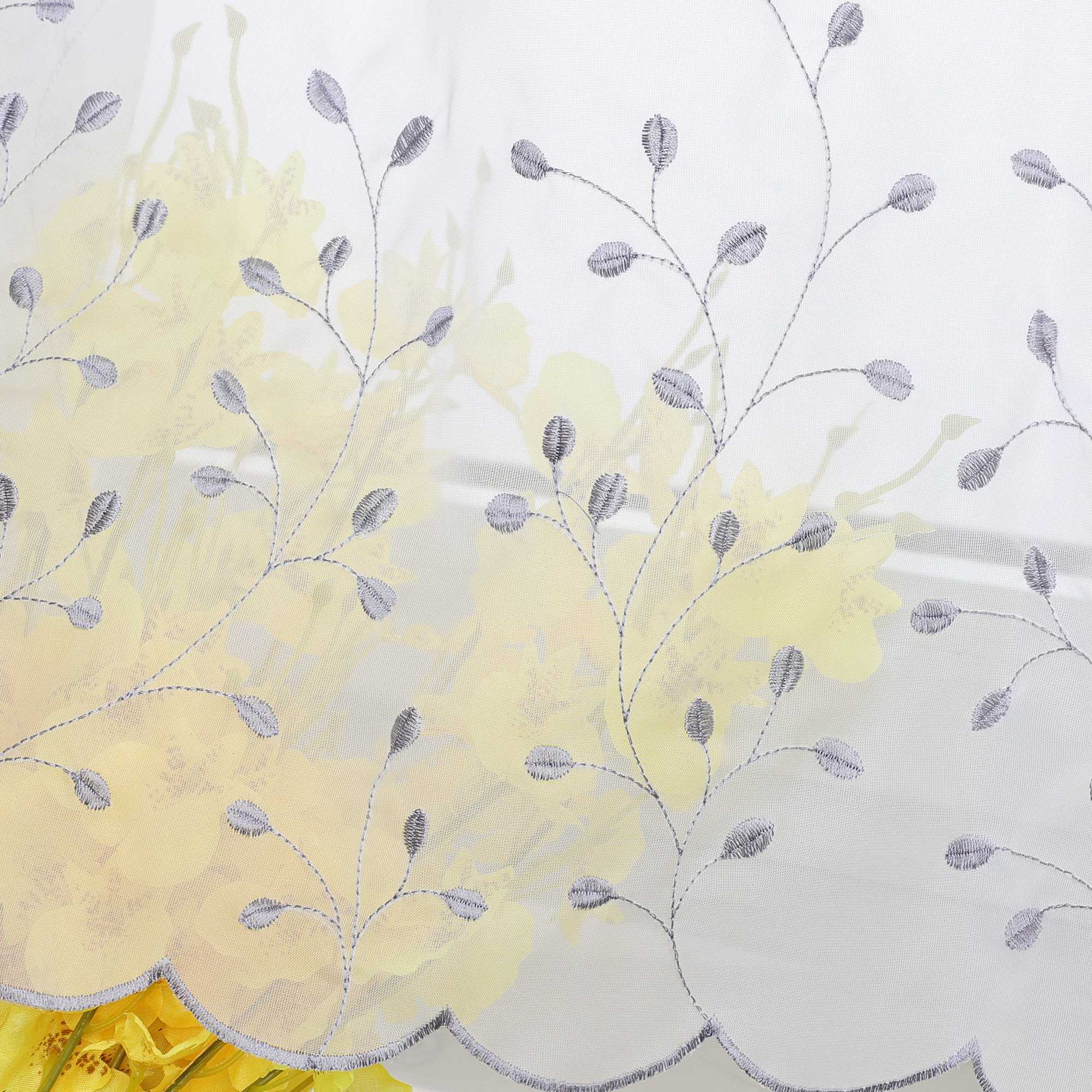 Scheibengardine mit Blumenstickerei Modern Voile Bistrogardine mit Lochleiste Unifarbige Kurzstores Landhausstil Transparent 1 Stück