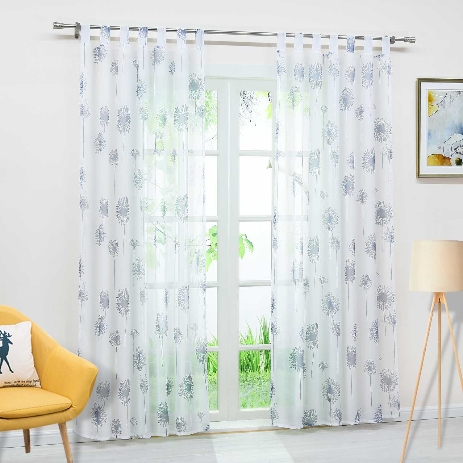 Transparenter Vorhang mit Pusteblumenmuster leicht Schutzfunktion Lichtdurchlässigkeit Gartenstil 1 Stück