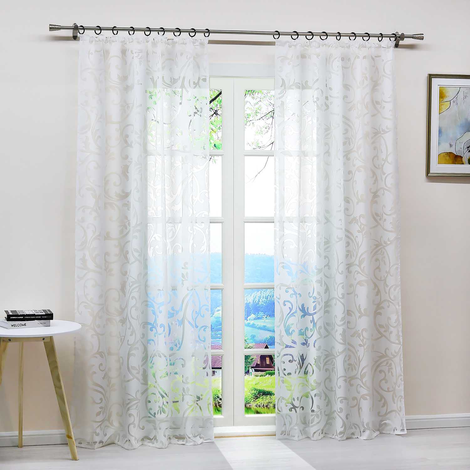 Eleganter transparenter Vorhang mit floralem Muster lichtdurchlässiger Fensterschal für Wohnzimmer 1 Stück