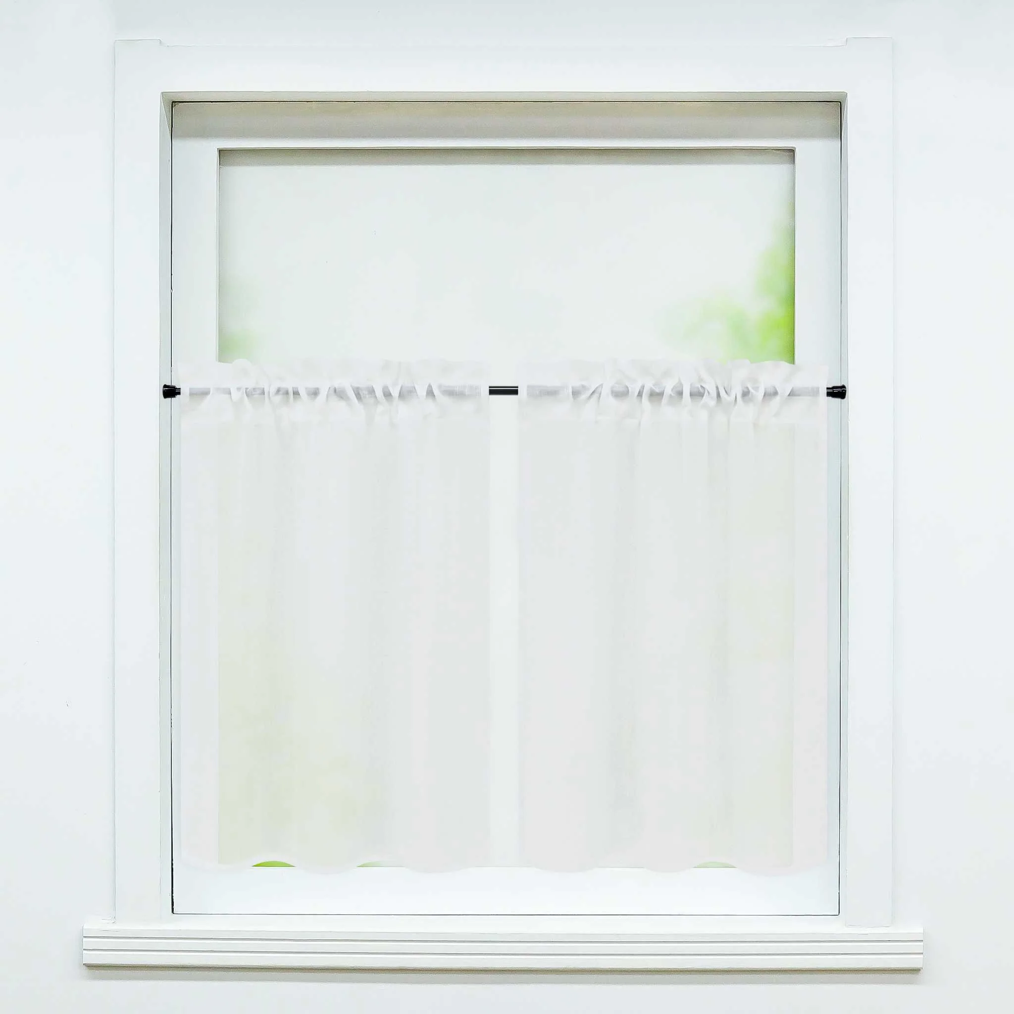 Scheibengardine 2er Set Bistrogardinen durch Tunnelzug Kurzgardinen Leinen Halbtransparent