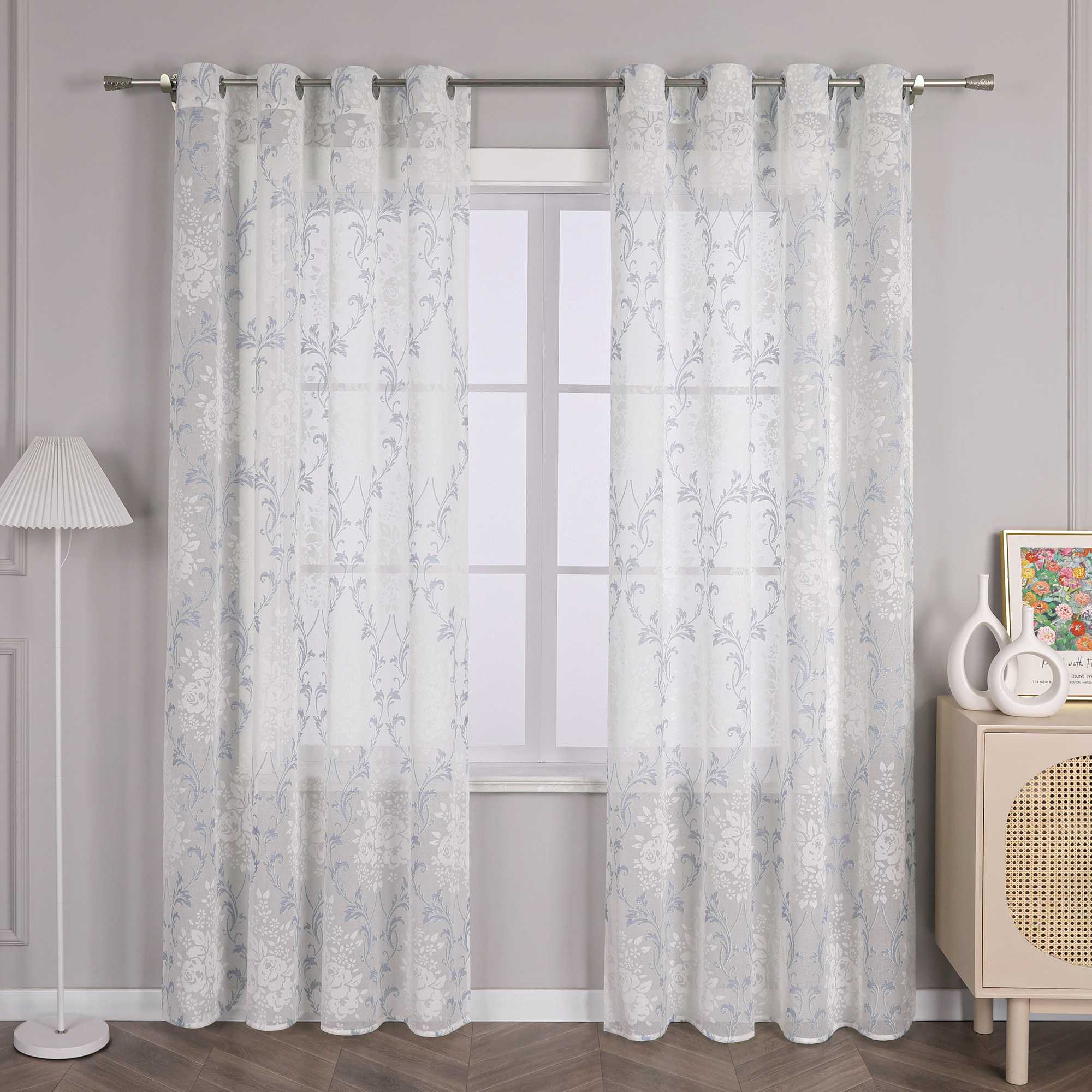 Elegante Transparente Gardinen mit Rankenmuster Ösenschal 1 stück