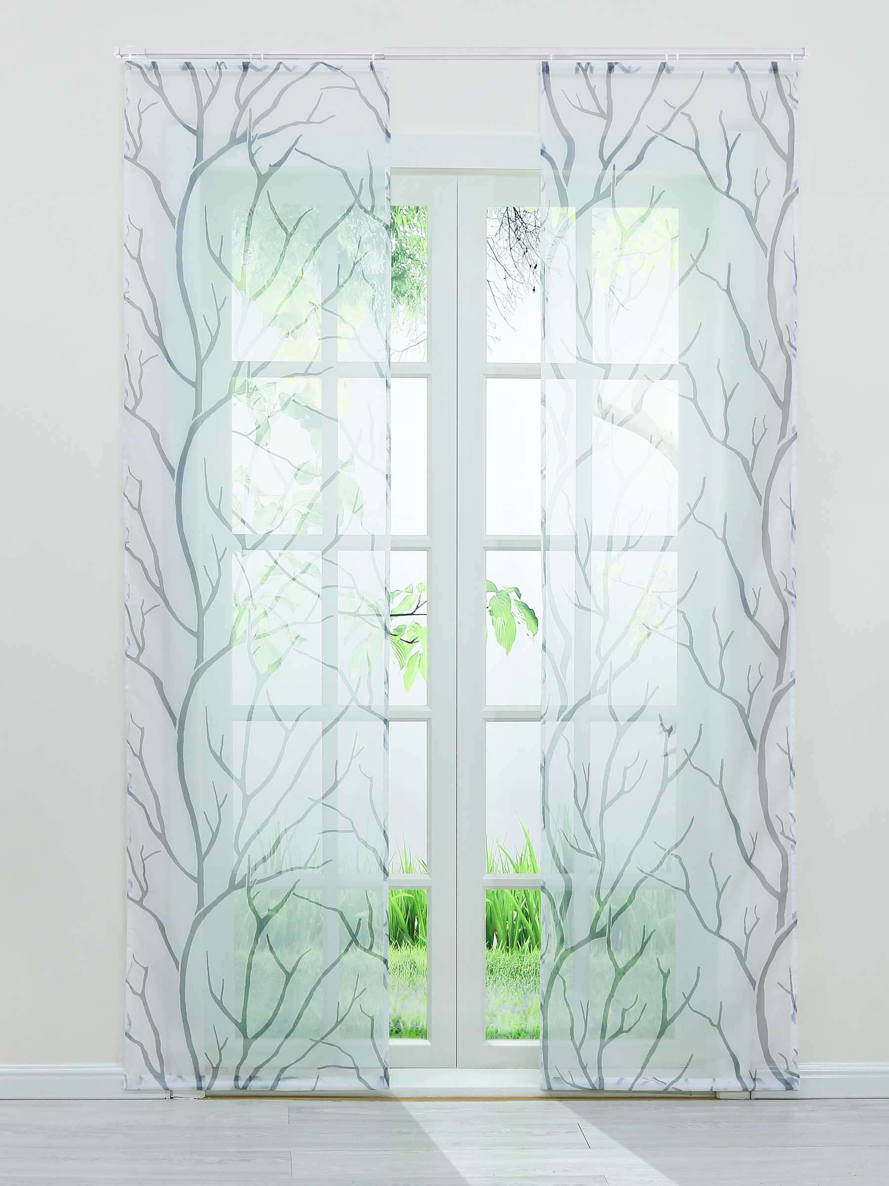 Halbtransparente Schiebegardinen Klettbandschal mit Zweigmuster Lichtdurchlässig 2 er Set