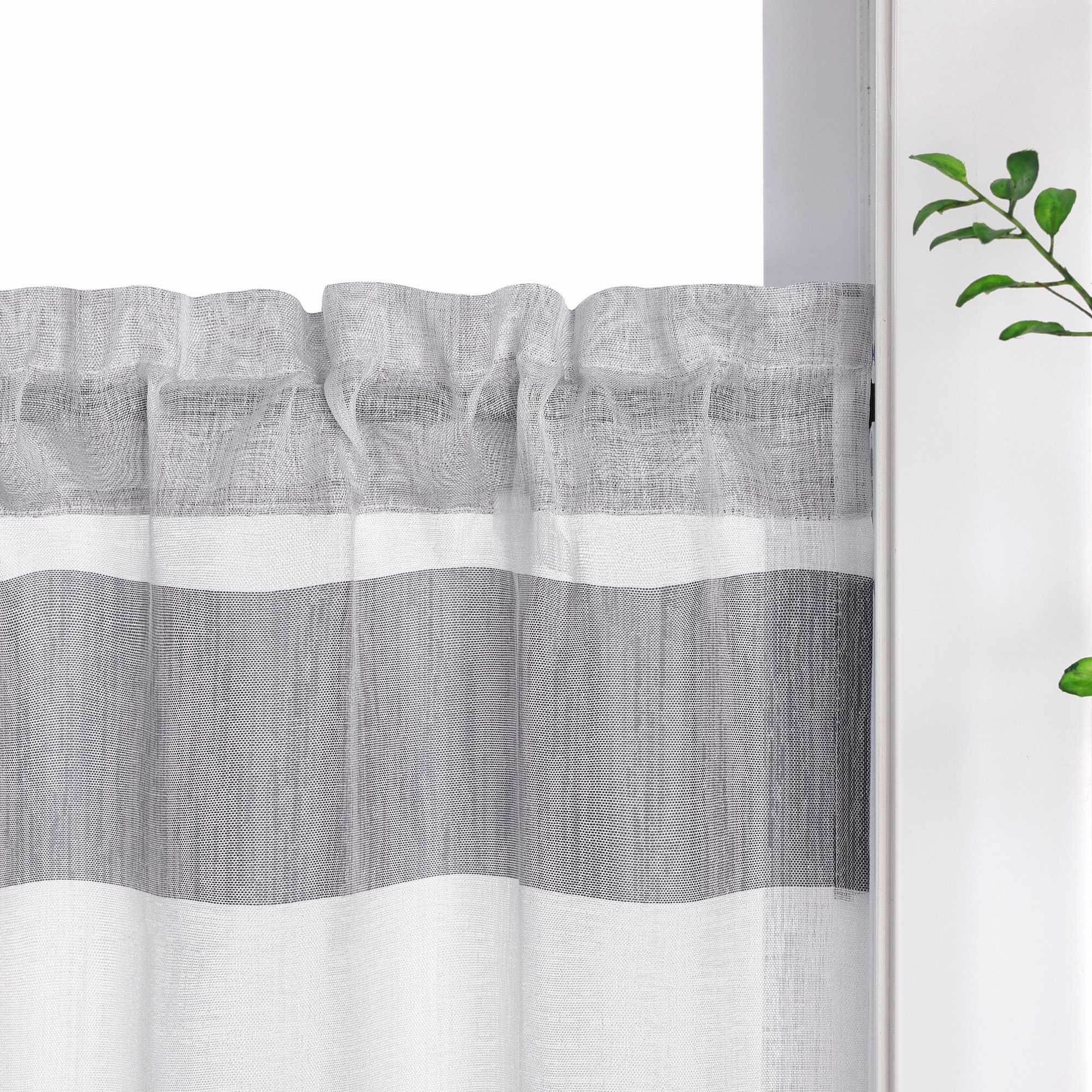 Delien Scheibengardine im Landhausstil mit grauen und weißen Streifen