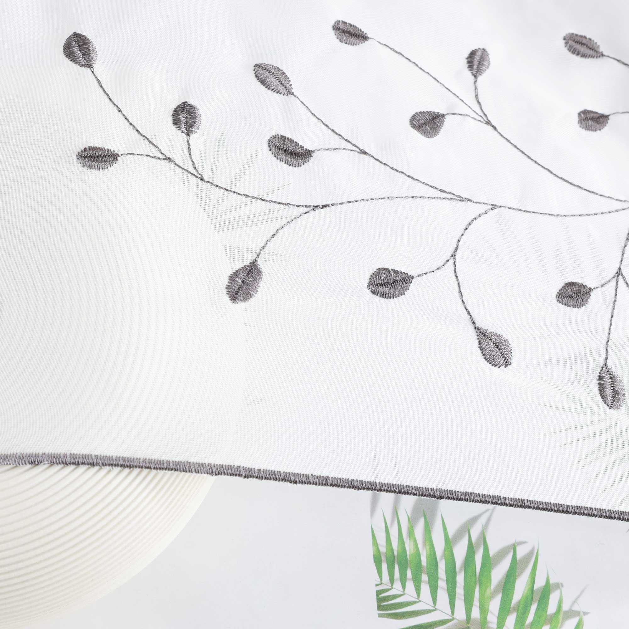 Scheibengardine mit Blumenstickerei Modern Voile Bistrogardine mit Lochleiste Unifarbige Kurzstores Landhausstil Transparent 1 Stück