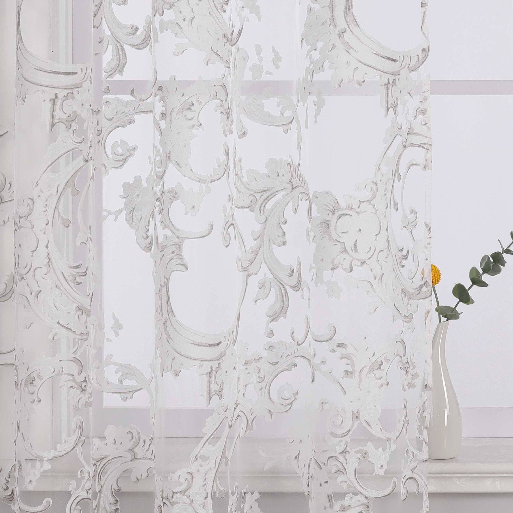 Eleganter Ösenschal mit Phönixblütenmuster | Transparente Voile Gardine für Schlafzimmer und Wohnzimmer