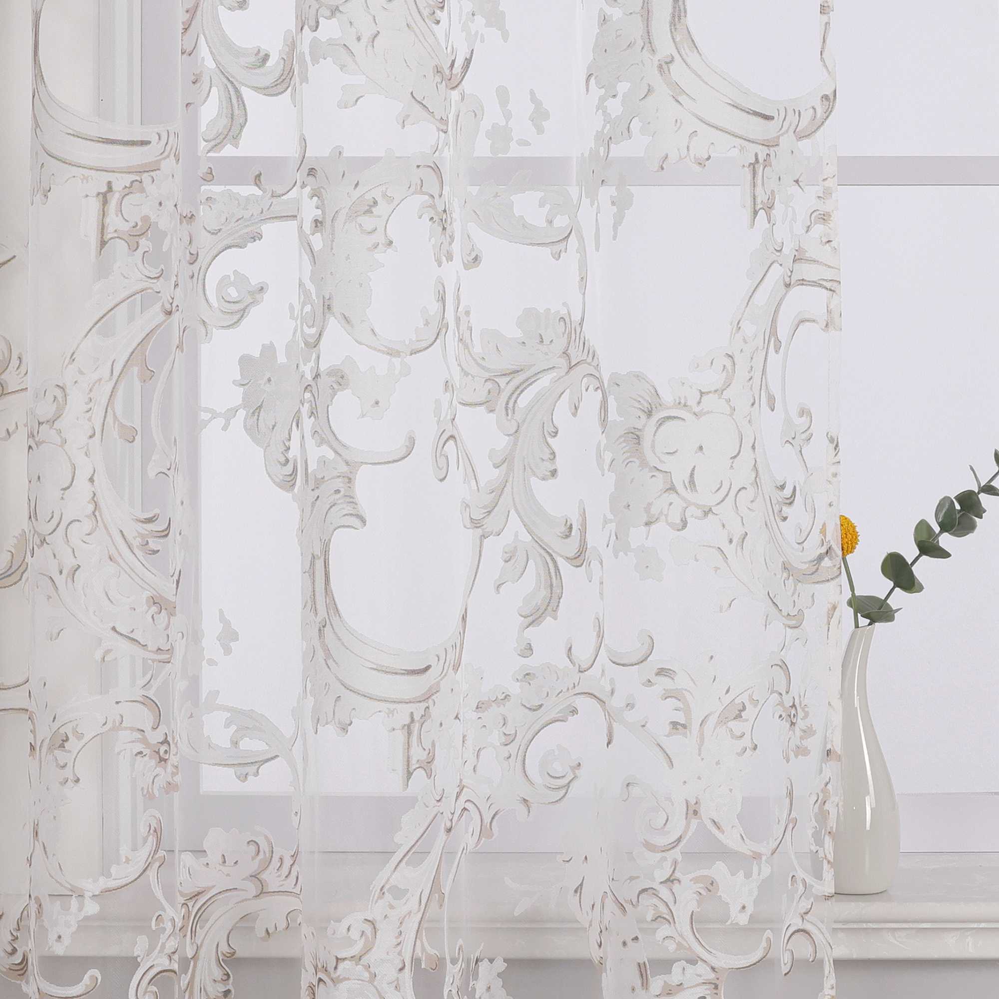 Eleganter Ösenschal mit Phönixblütenmuster | Transparente Voile Gardine für Schlafzimmer und Wohnzimmer