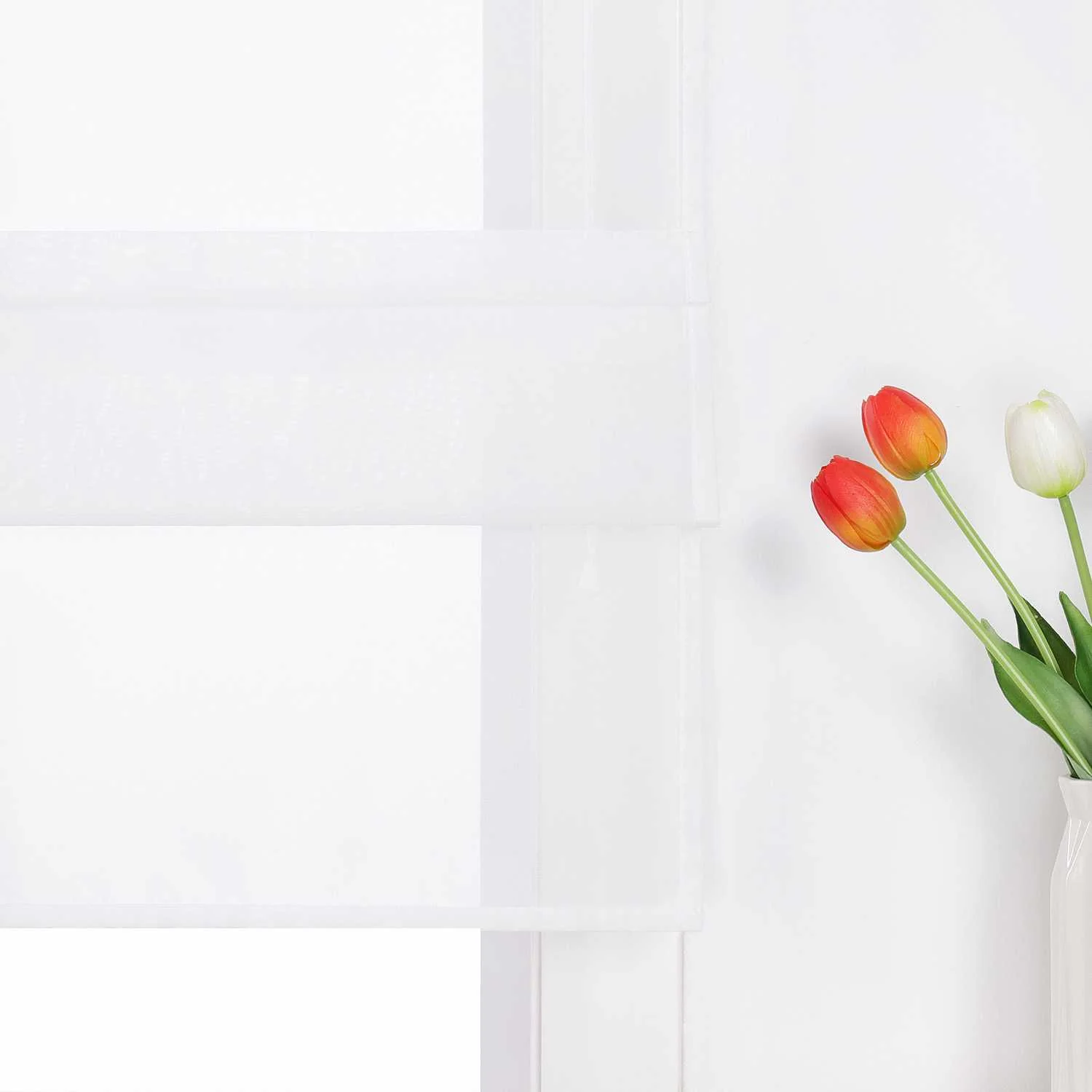 Raffrollo Voile Raffgardinen durch Tunnelzug Bändchenrollo Küche Gardinen Transparent Uni 1 Stück