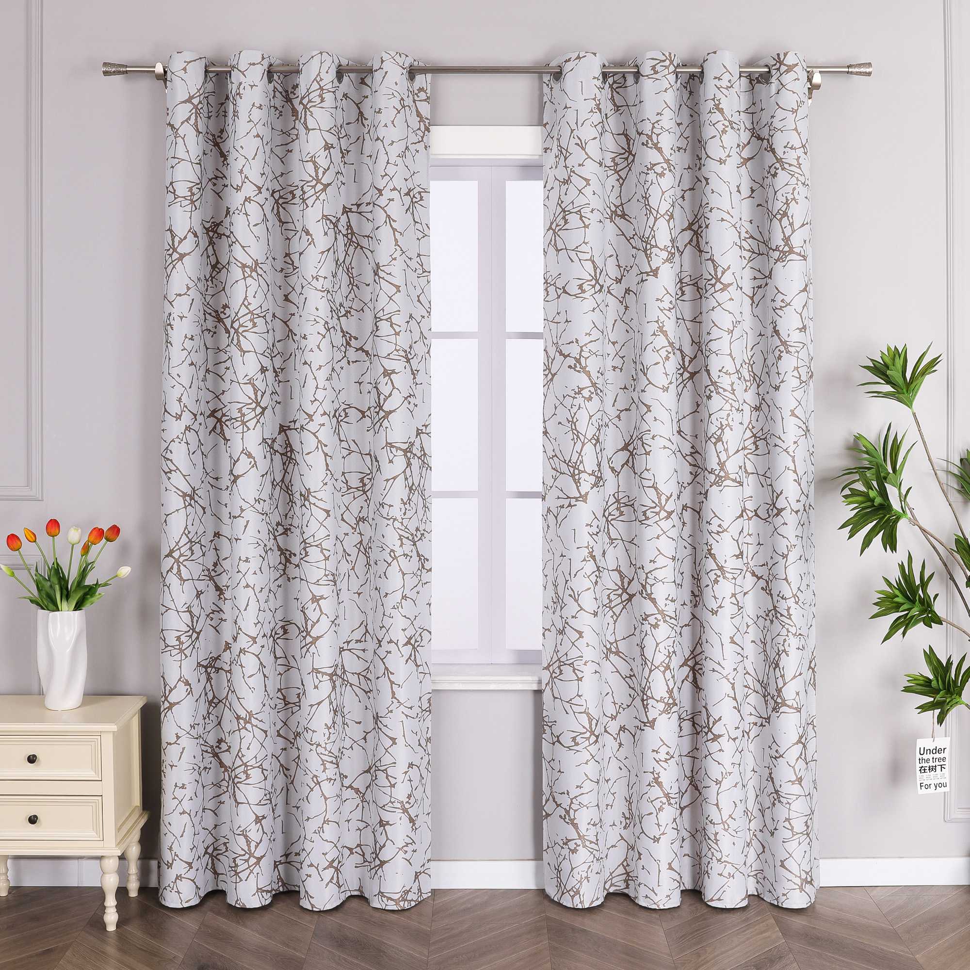 Verdunkelungsvorhang Blickdichte Gardinen Ösenschal mit Zweigdruck Thermovorhang Schlafzimmer Wohnzimmer 1 Stück