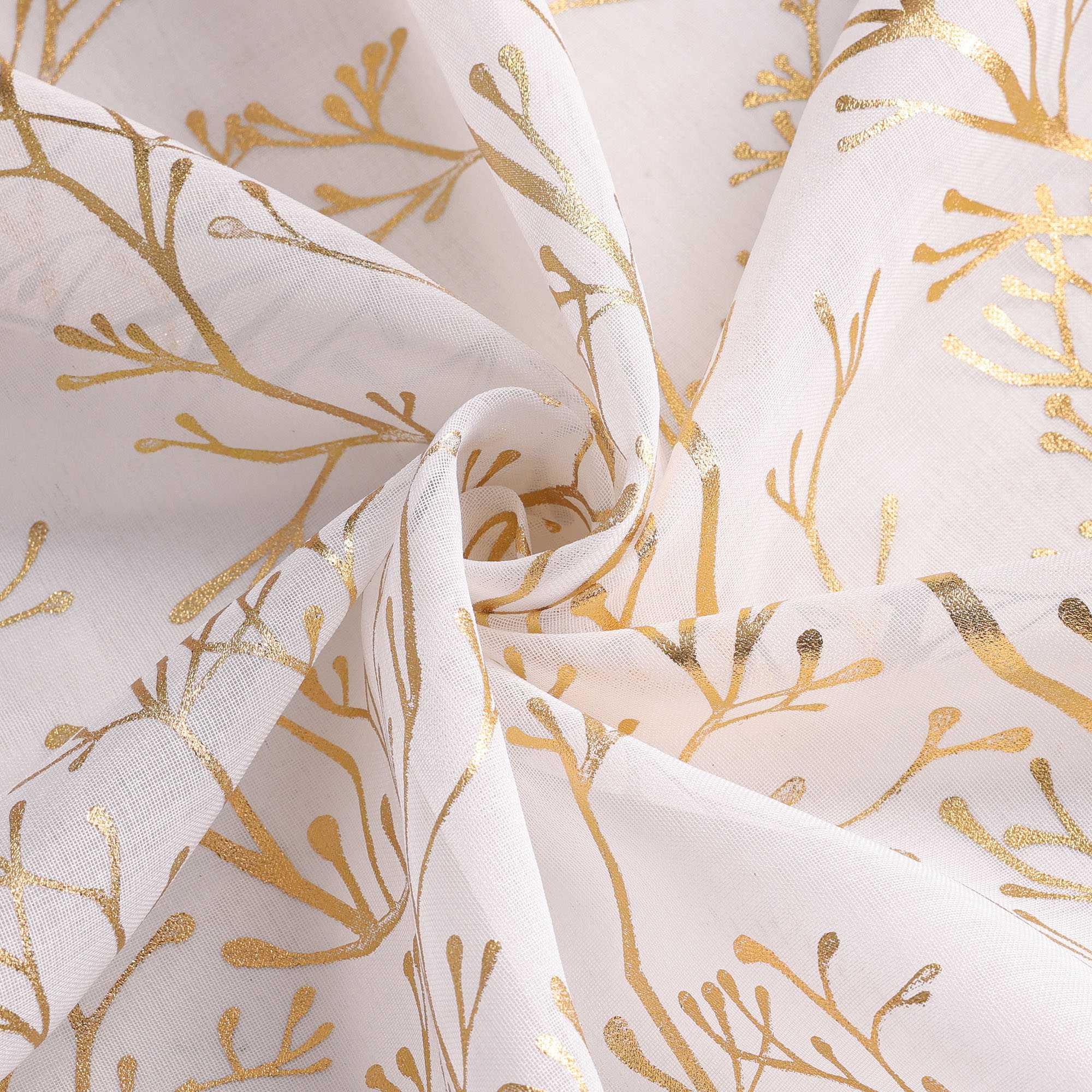 Luxuriöse Vorhänge mit vergoldetem Zweigmuster mit Kräuselband