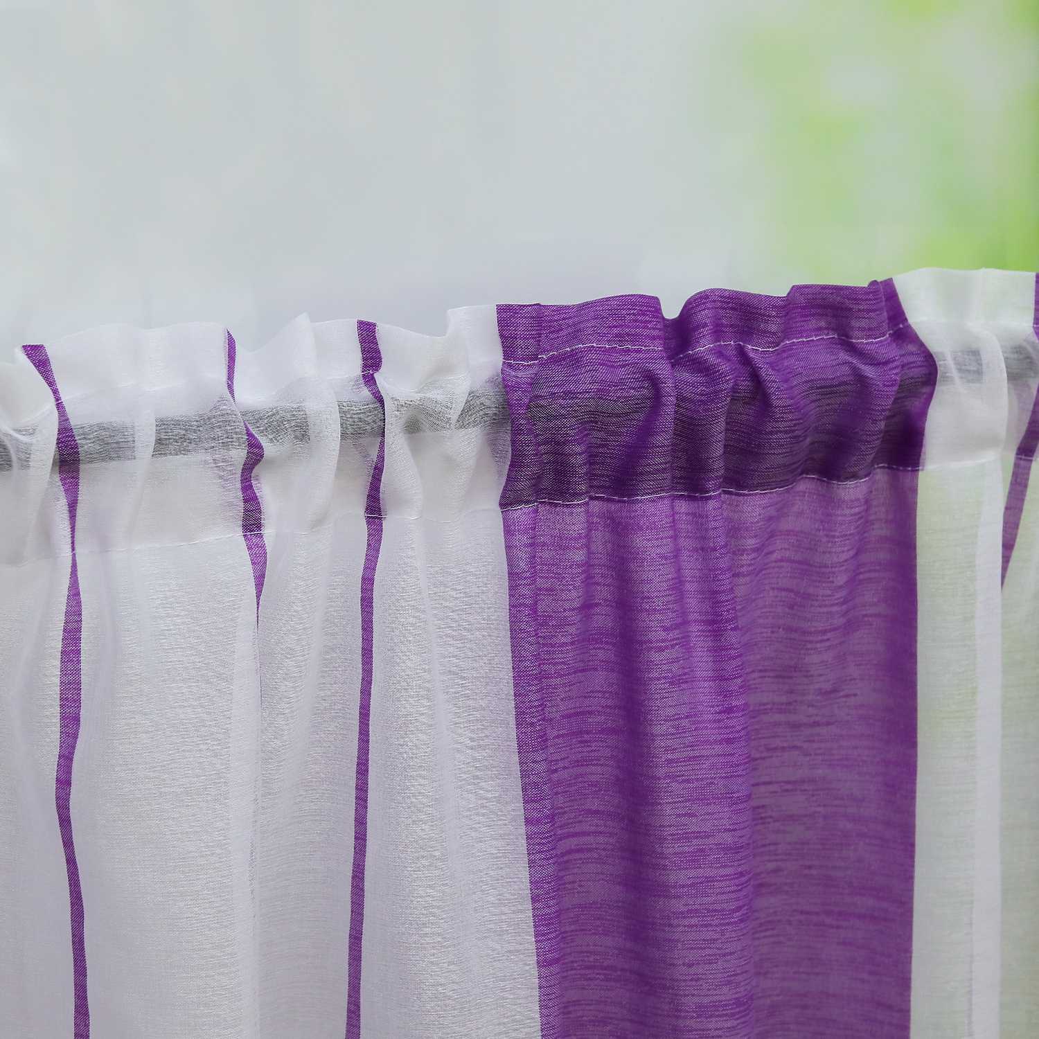 Scheibengardine durch Stangendurchzug zusammenziehbar weiße Streifenmuster halbtransparent 1 Stück