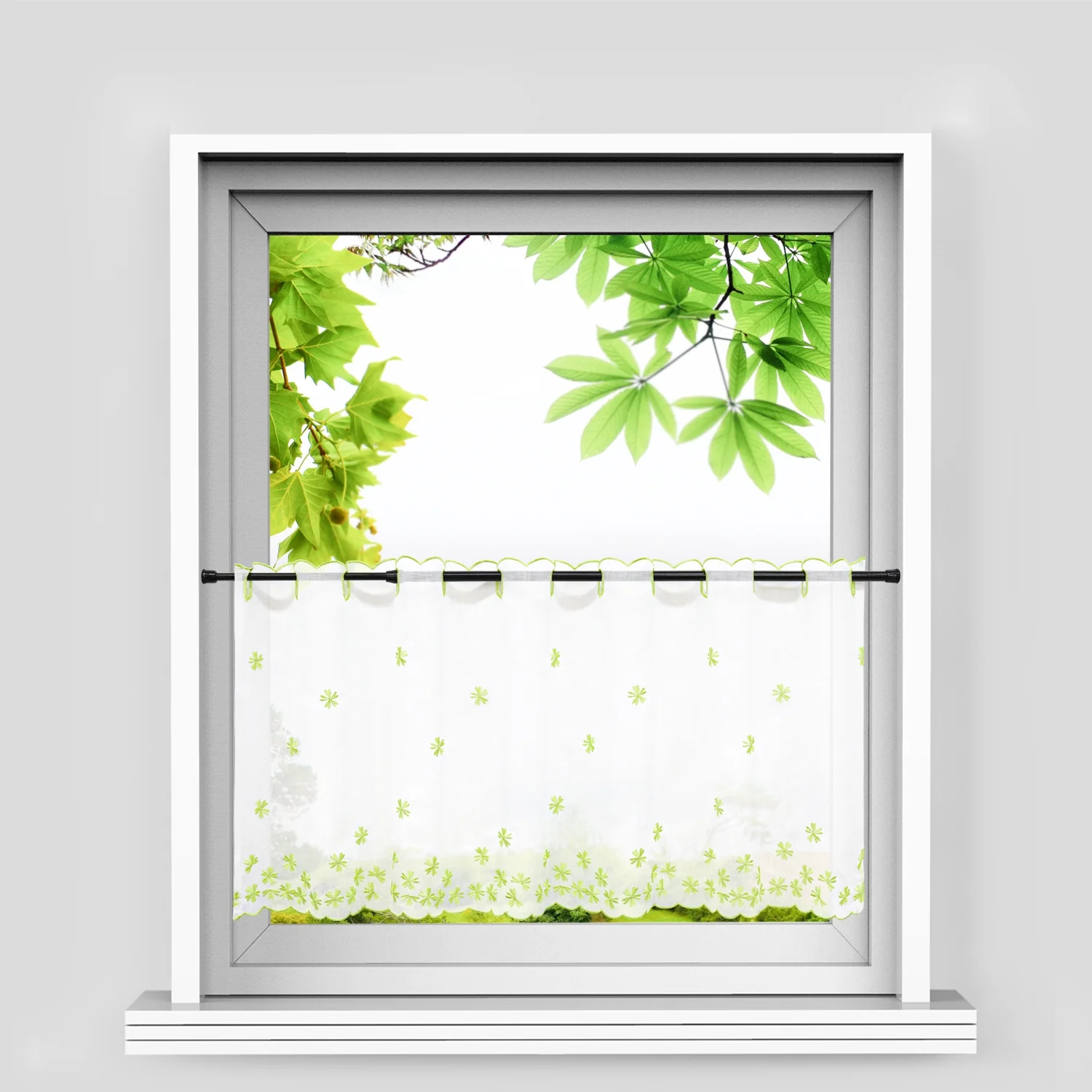 Scheibengardinen mit kleinen Blumenmuster Stickerei im Landhausstil