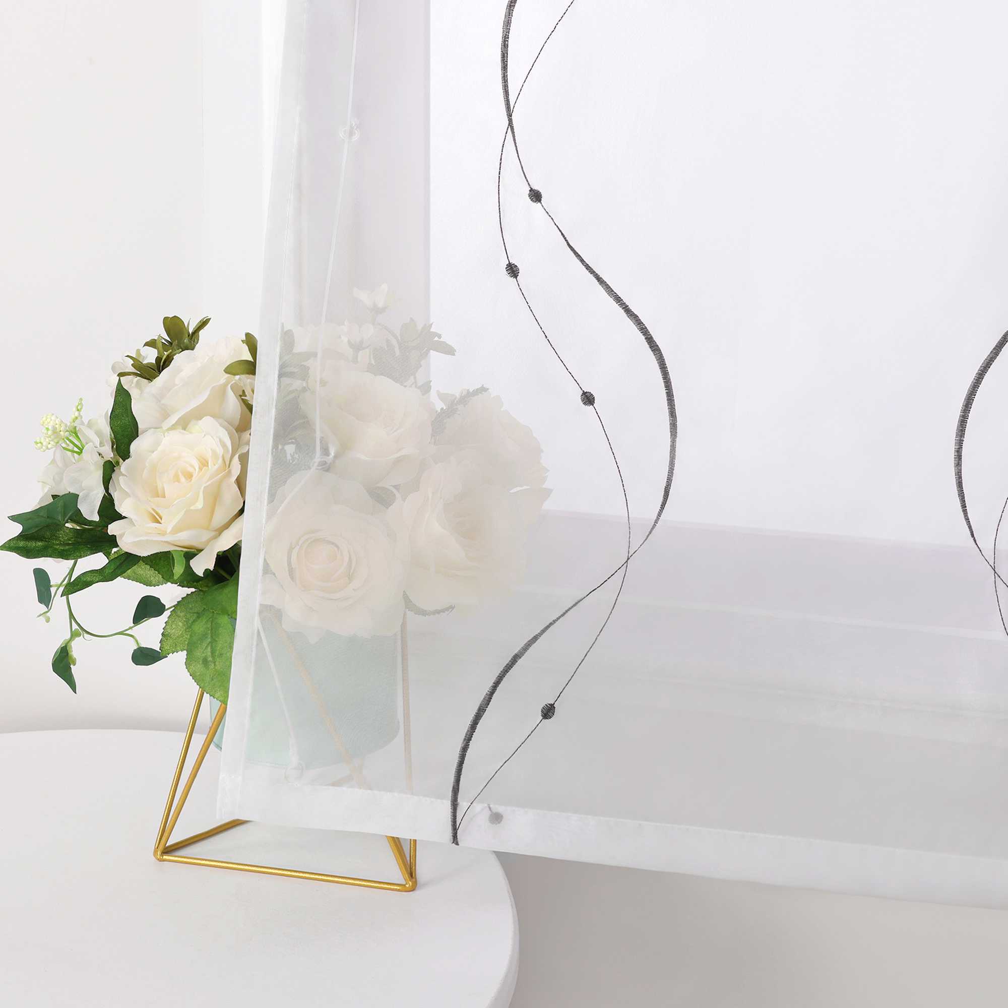 Rollos ohne Bohren Weiß Raffgardine mit Ösen Transparent Gardinen mit U-Haken Ösenrollo Modern Bestickt 1 Stück