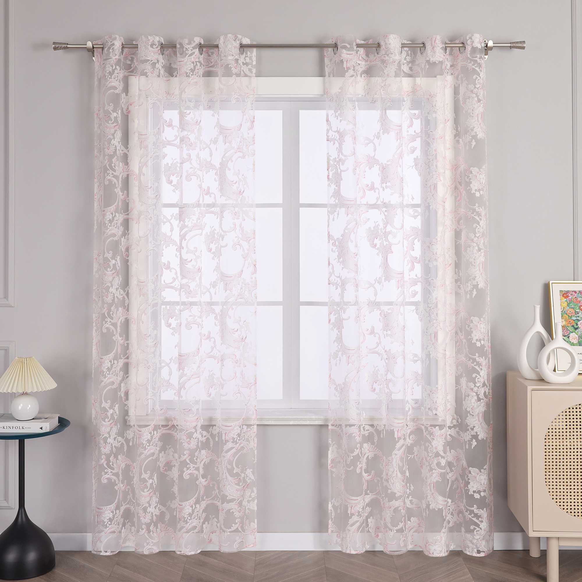 Eleganter Ösenschal mit Phönixblütenmuster | Transparente Voile Gardine für Schlafzimmer und Wohnzimmer