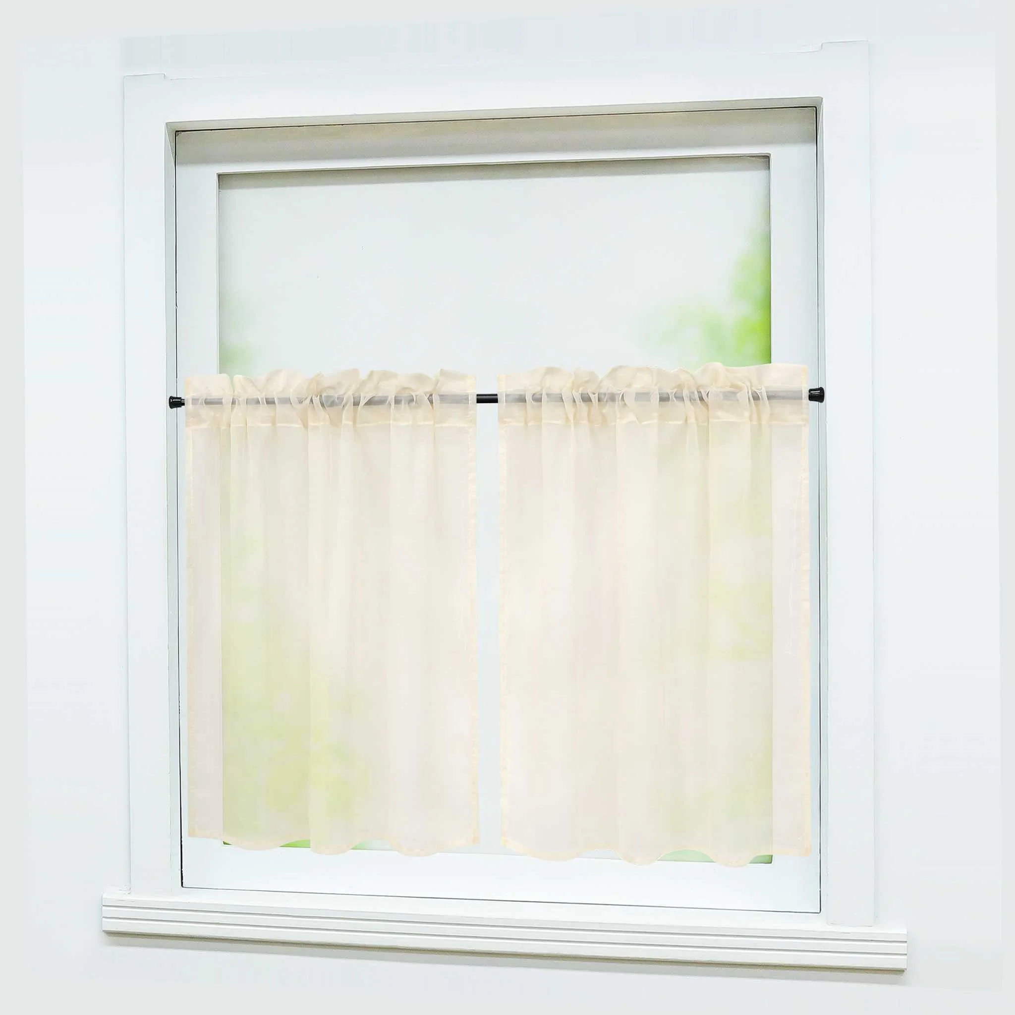 Scheibegardine durch Stangendurchzug zusammenziehbar Transparent Unifarbe Luftdurchlässig zusammenziehbar 2 Stück