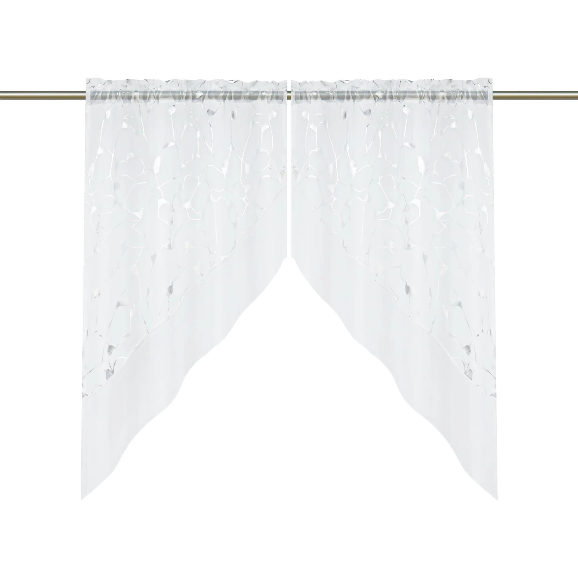 Scheibengardine durch Stangendurchzug doppelschichtige Küchengardinen mit silbernem Strukturdruck 2er Set