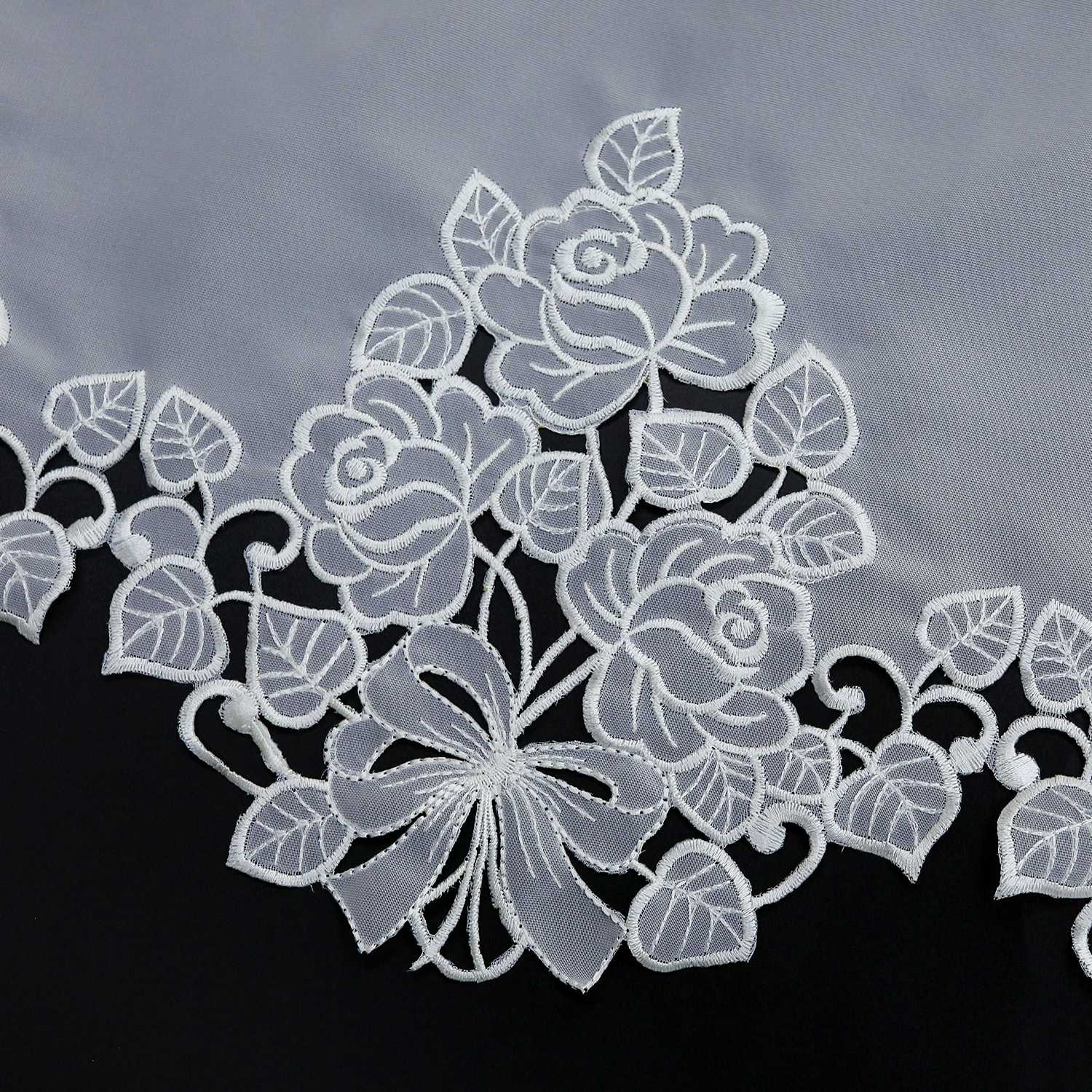 Raffrollo mit Schlaufen Modern Raffgardinen Voile Küche Gardine mit Stickerei Landhausstil Weiß