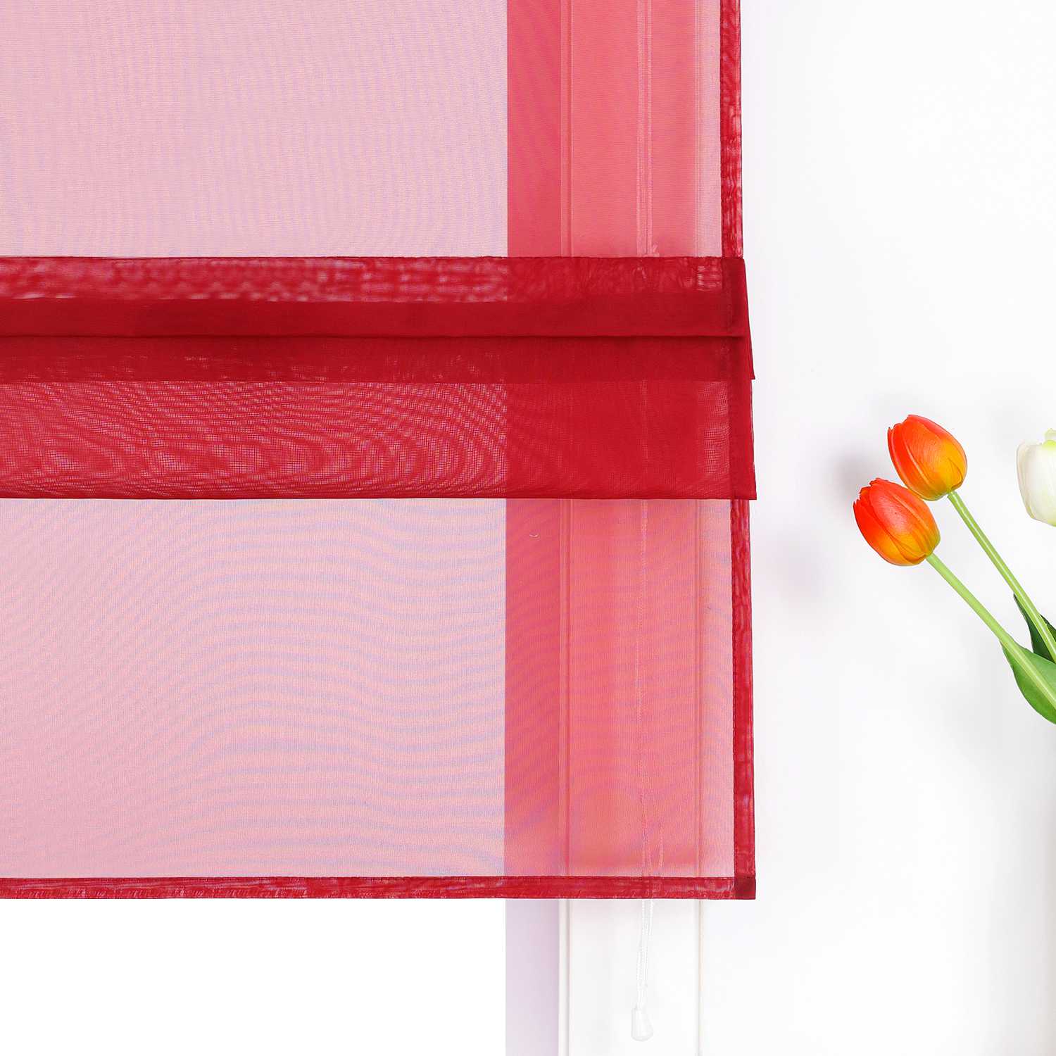 Raffrollo Voile Raffgardinen durch Tunnelzug Bändchenrollo Küche Gardinen Transparent Uni 1 Stück