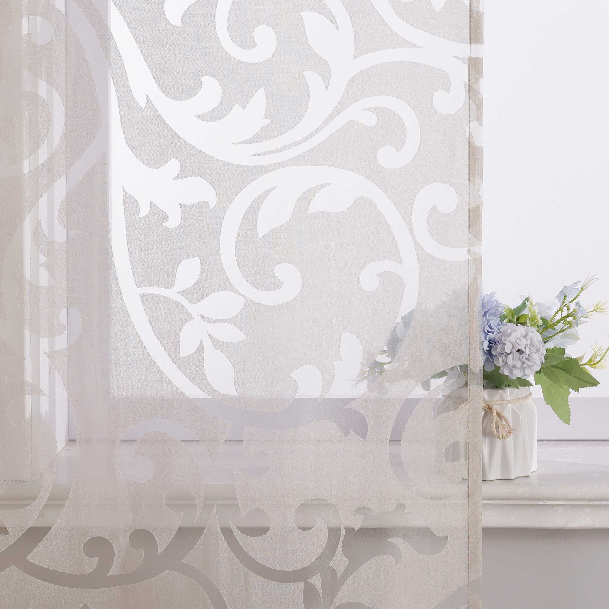 Schiebegardinen Schlaufenschal Ausbrenner Flächenvorhänge Schiebevorhang mit Phönixblütenmuster Transparent