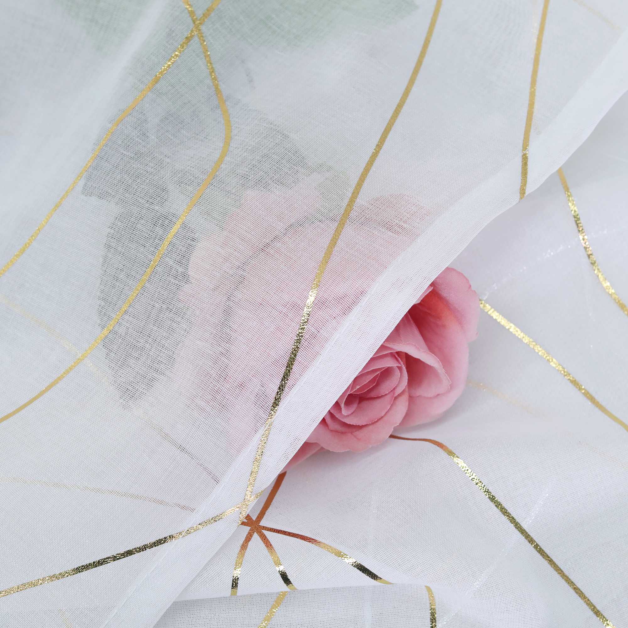 Raffrollo Voile Raffgardinen mit Wellenstreifen durch Tunnelzug Satinband Halbtransparent