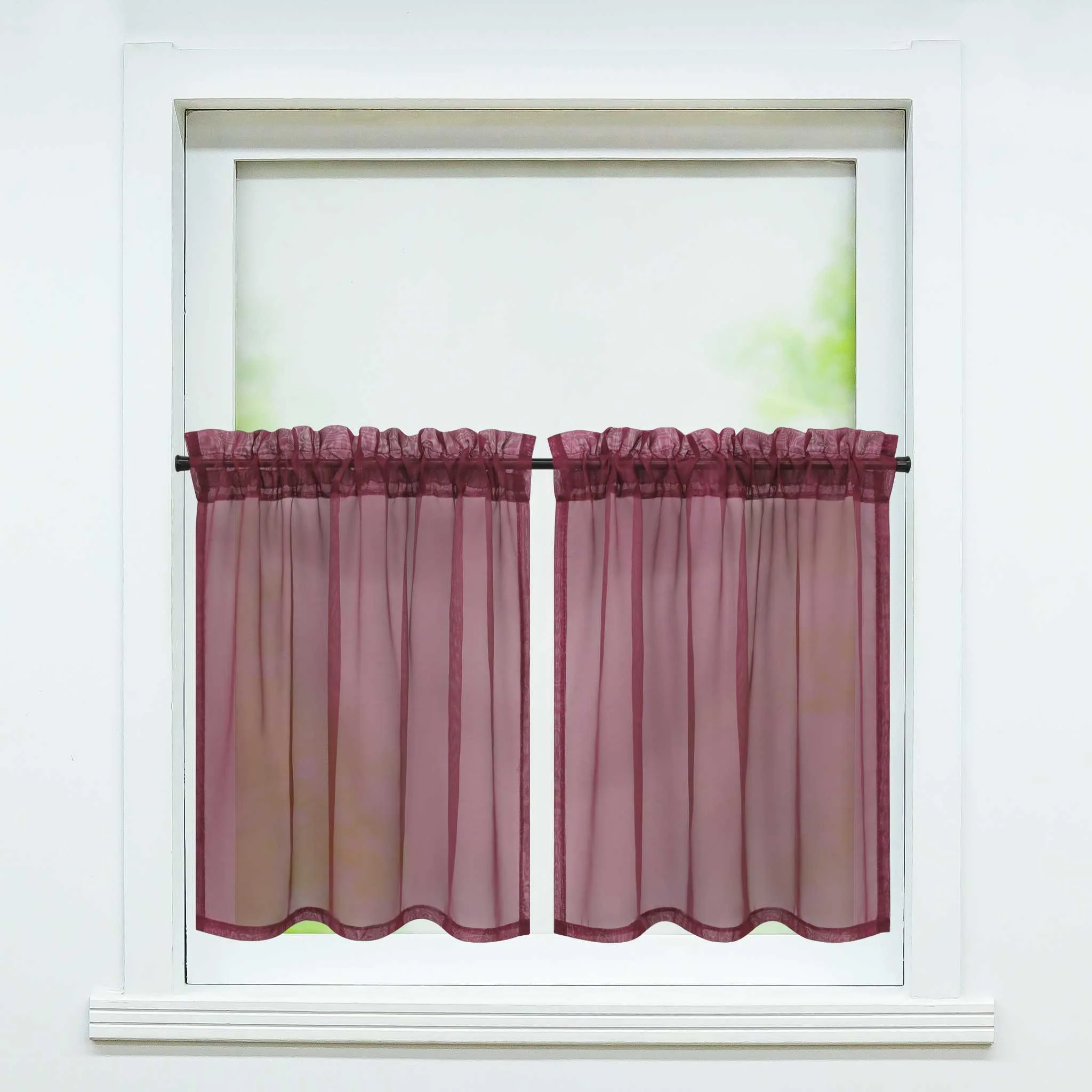 Scheibegardine durch Stangendurchzug zusammenziehbar Transparent Unifarbe Luftdurchlässig zusammenziehbar 2 Stück