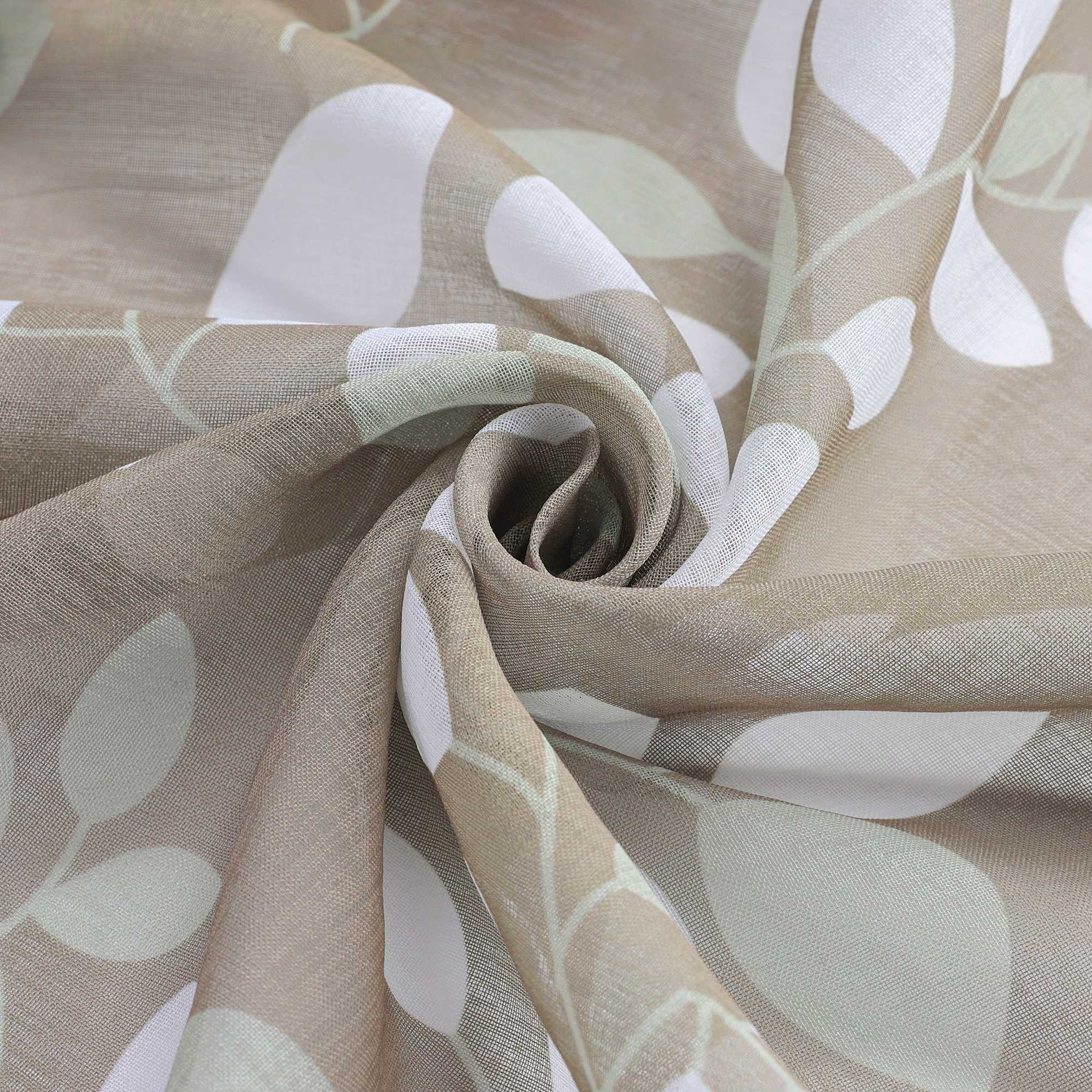 Halbtransparente Schiebegardinen Klettbandschal mit braunem Blättermuster Lichtdurchlässig 2er Set