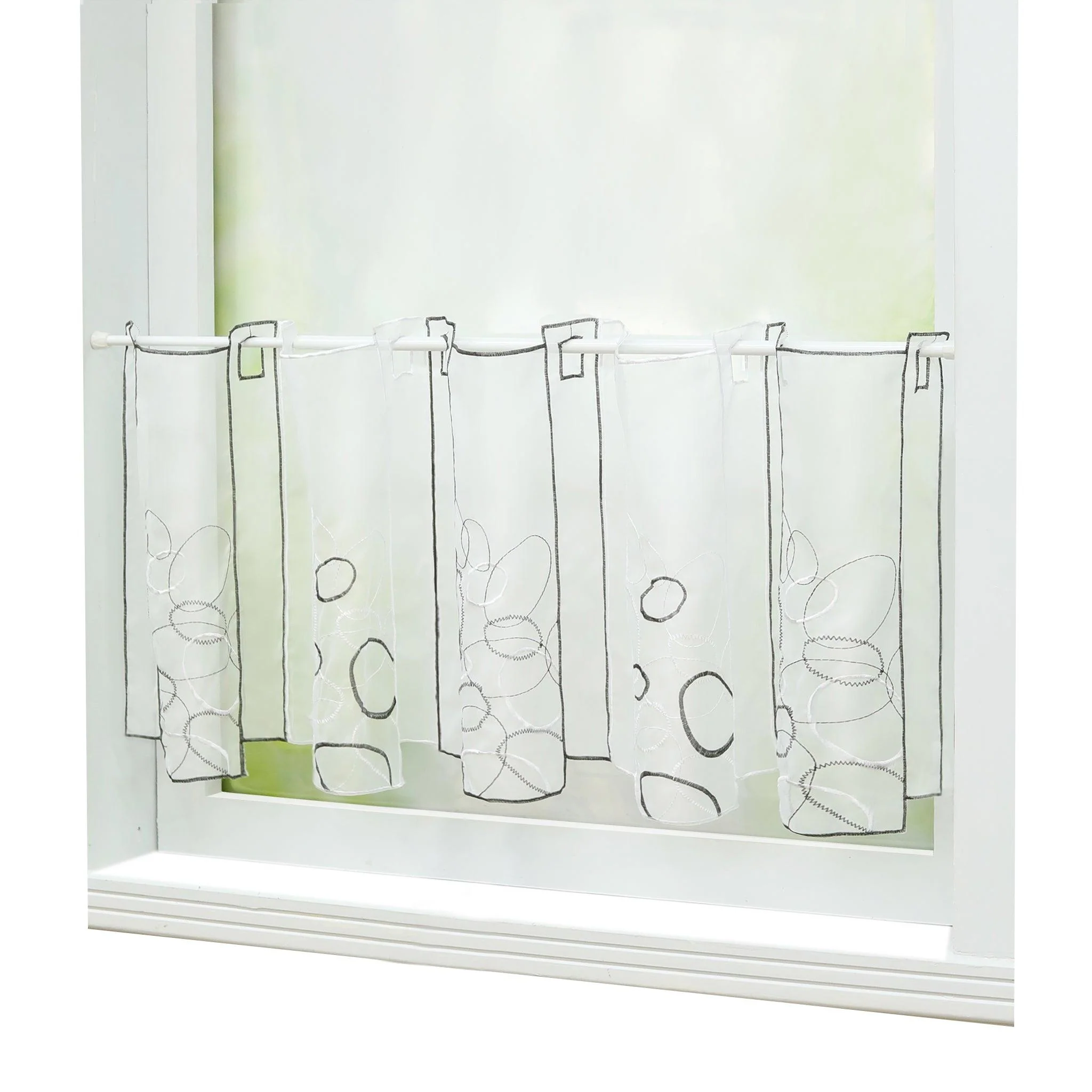 Scheibengardine durch Stangendurchzug transaprent Kreis-Muster lichtdurchlässig Fensterdeko 1 stück