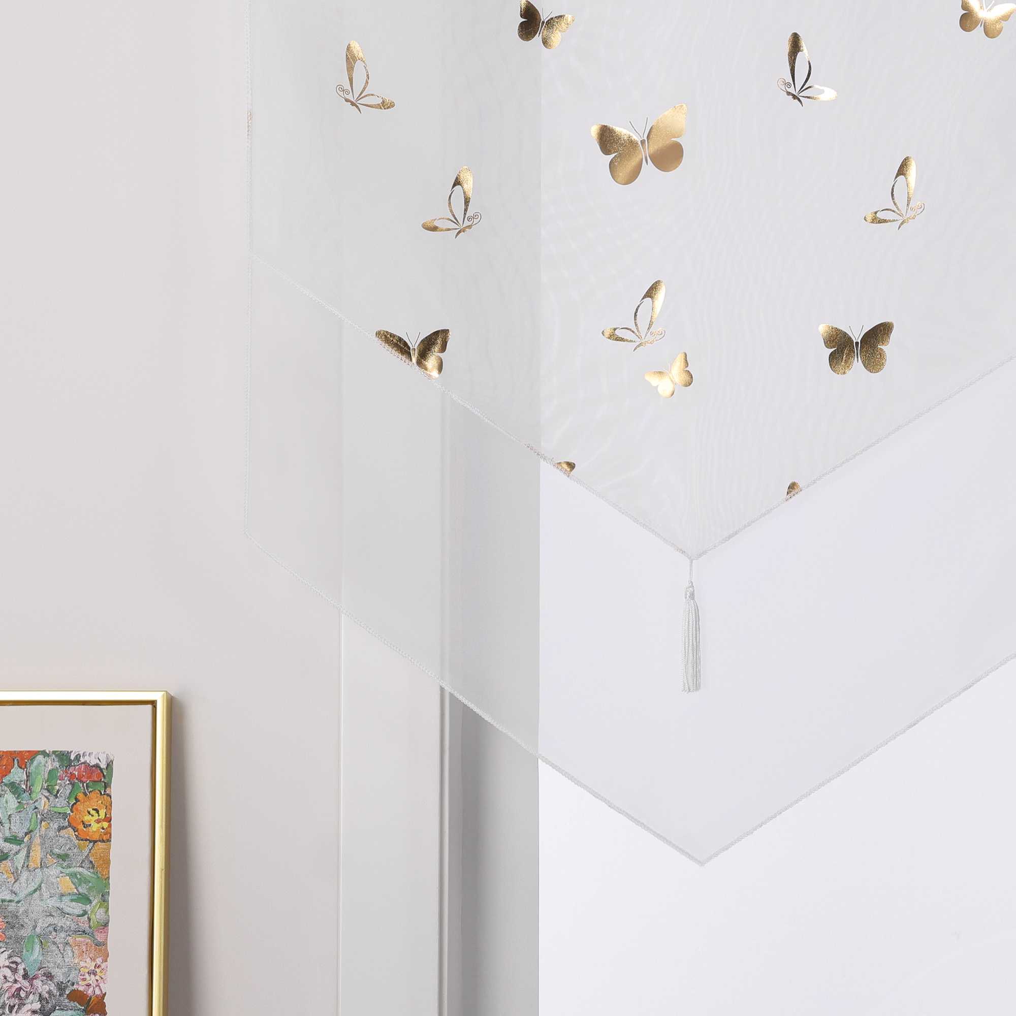 Scheibengardine Bistrogardine mit Schmetterlingsmuster Modern Voile Küche Gardinen Transparent 1 Stück