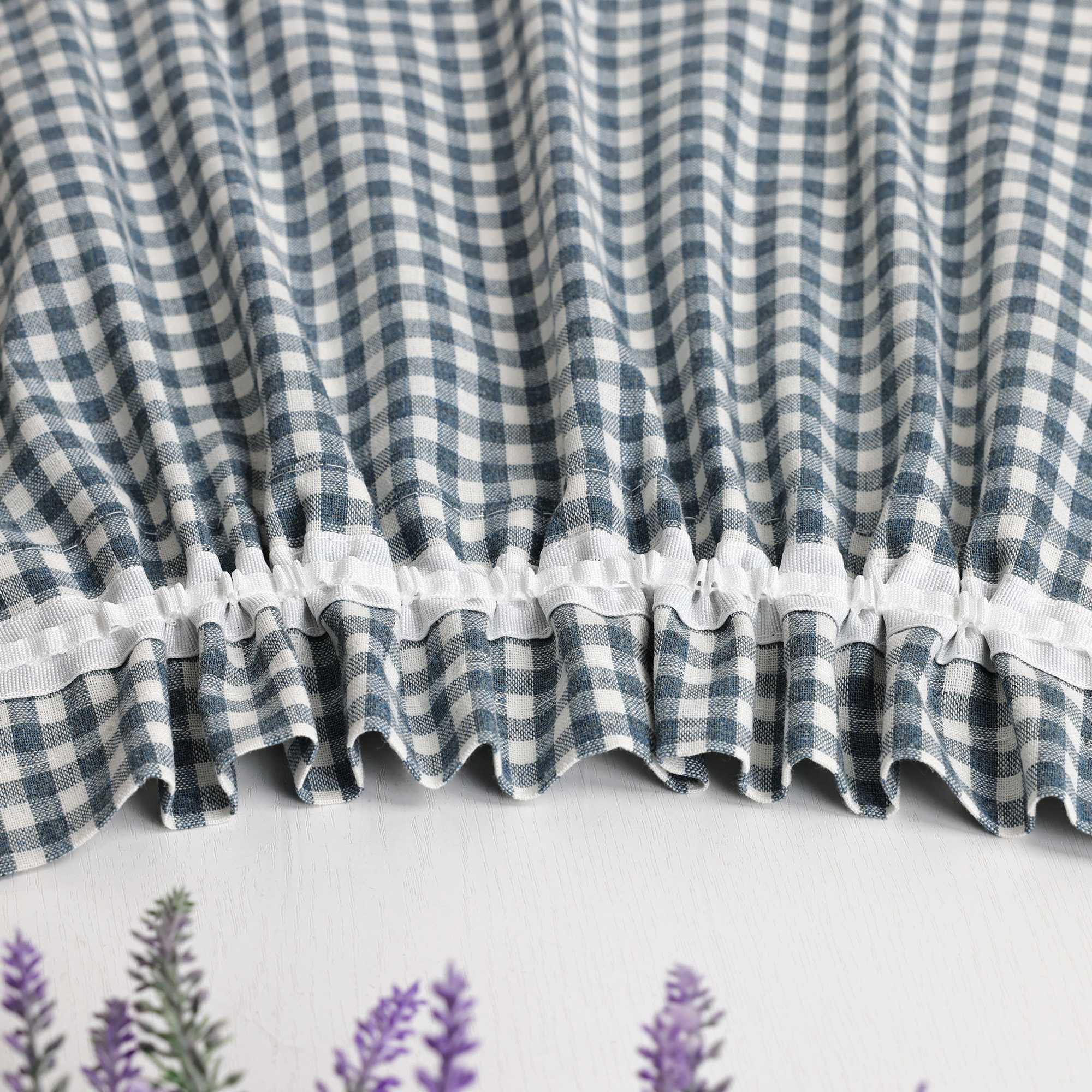 Kurzgardinen im Volant-Stil mit Karomuster 2er Set