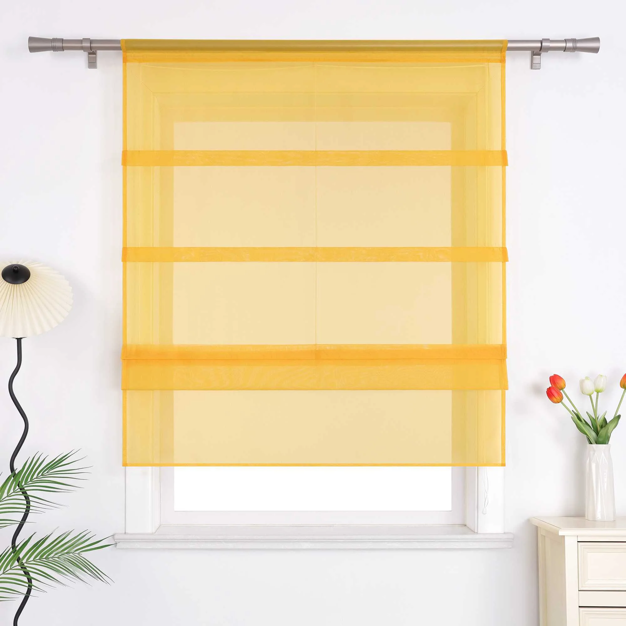 Raffrollo Voile Raffgardinen durch Tunnelzug Bändchenrollo Küche Gardinen Transparent Uni 1 Stück