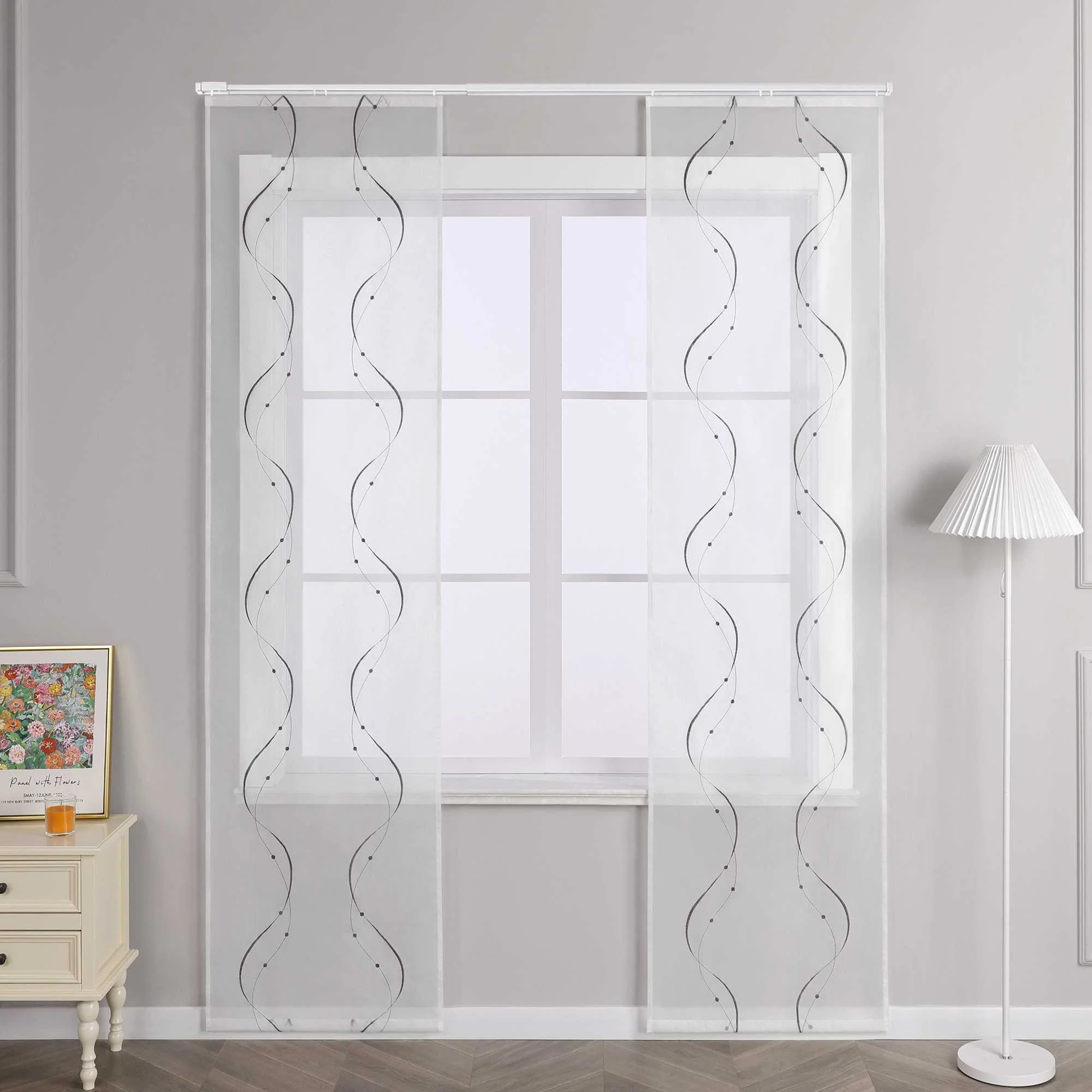 Schiebegardine Klettbandschal aus Polyester mit Wellenmuster transparent durch Klettband 2 stücke