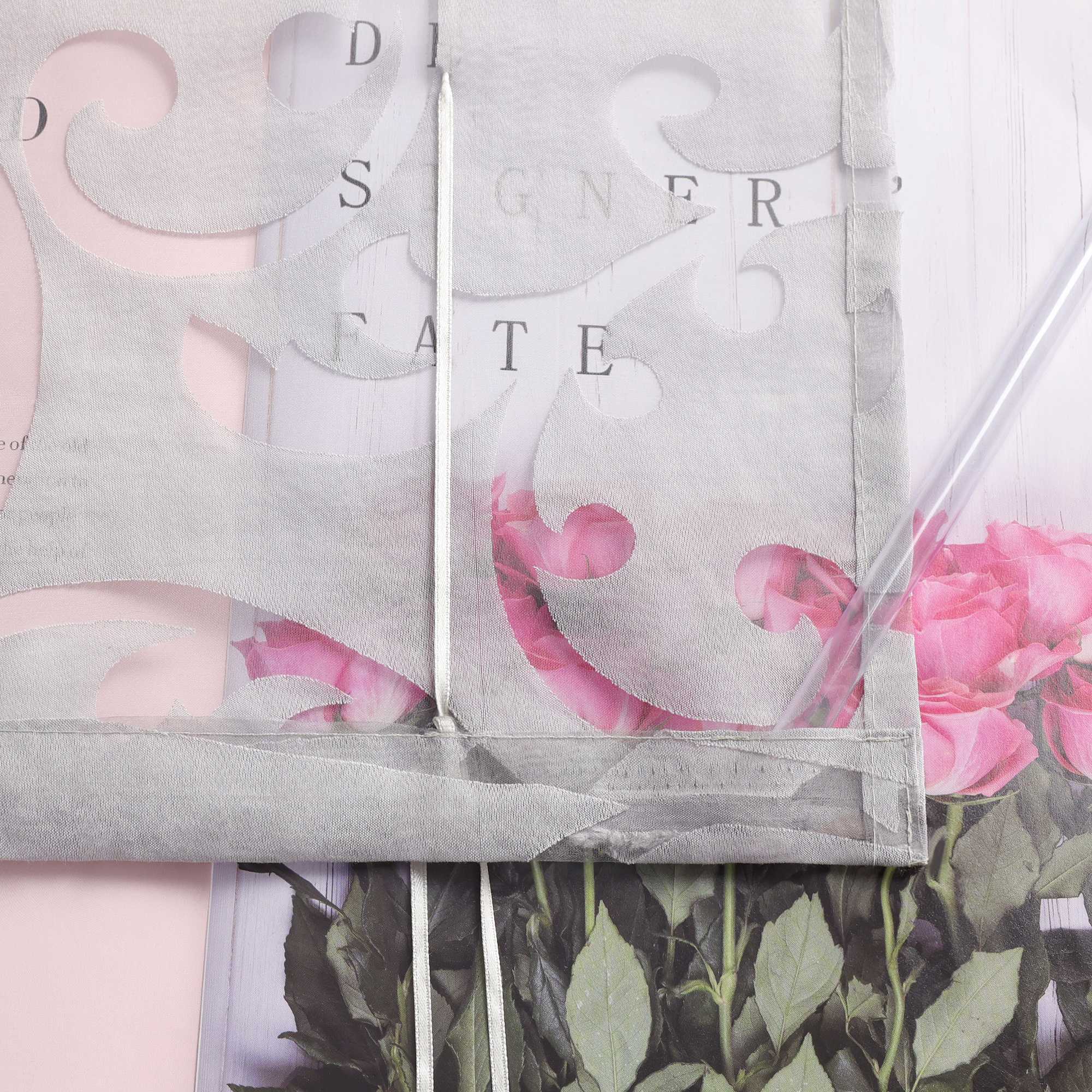 Transparente Schlaufengardine mit Blumenmuster Café Fenstergardine Raffrollos 1 Stück