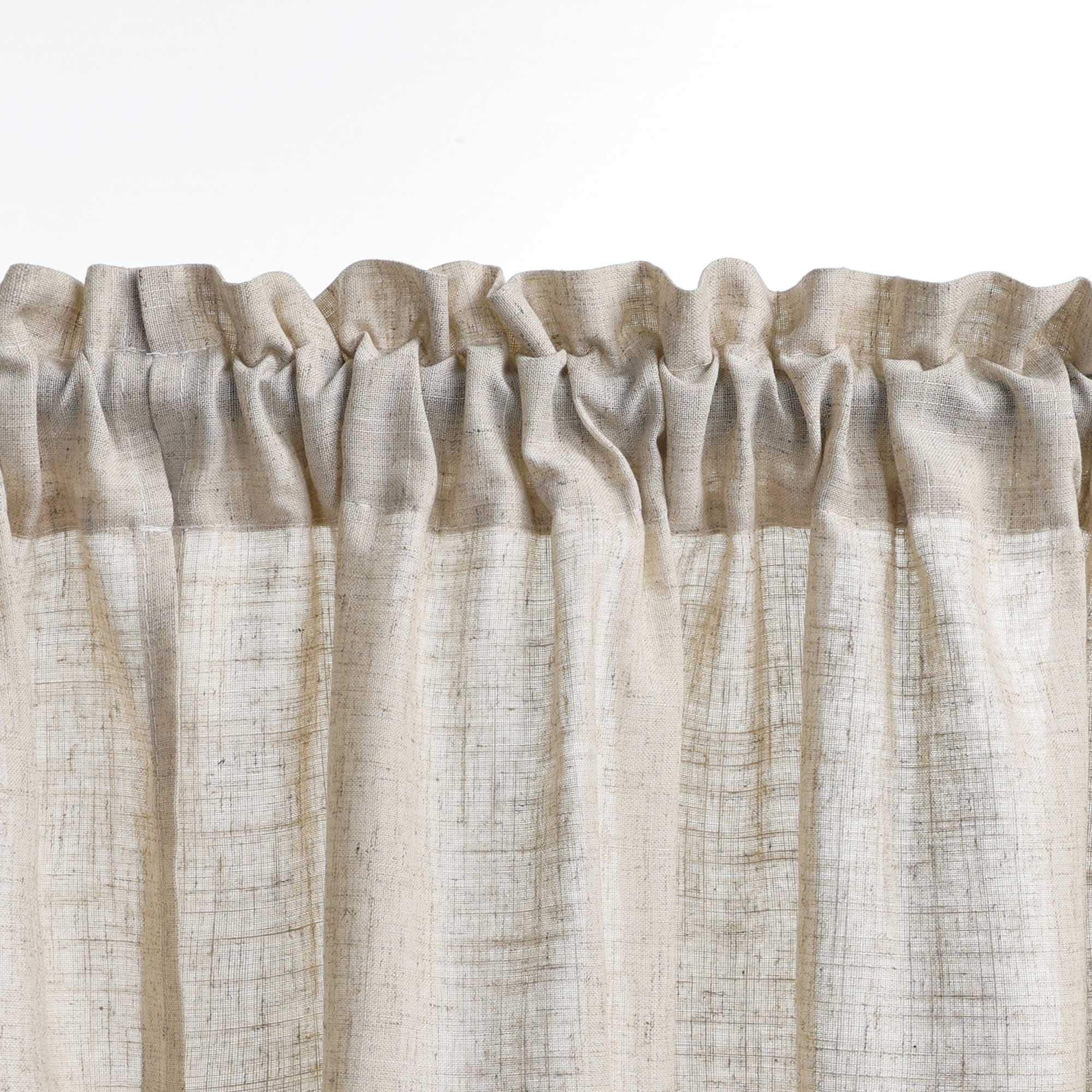 Scheibengardine Kräuselbandgardine unten mit blauem Karomuster aus Leinenimitat halbtransparent 2er Set