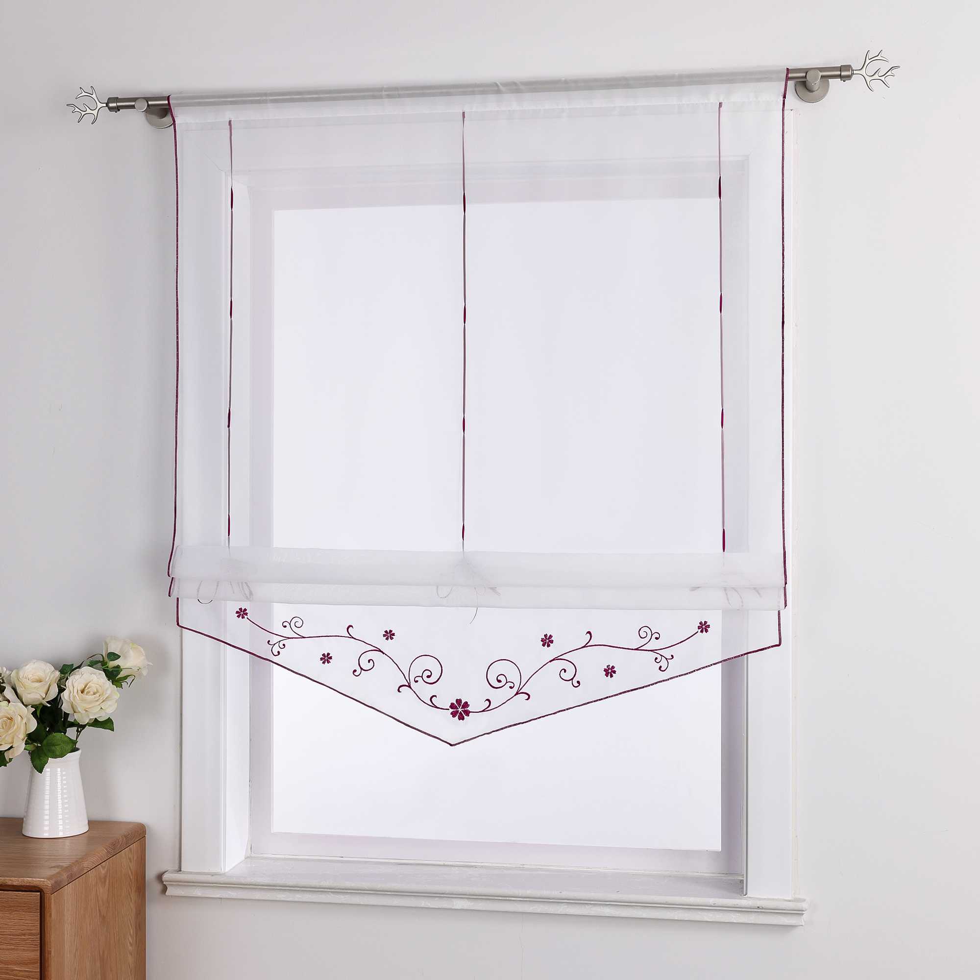 Raffrollo durch Strangendurchzug mit Blumenmuster Modern Transparent 1 Stück