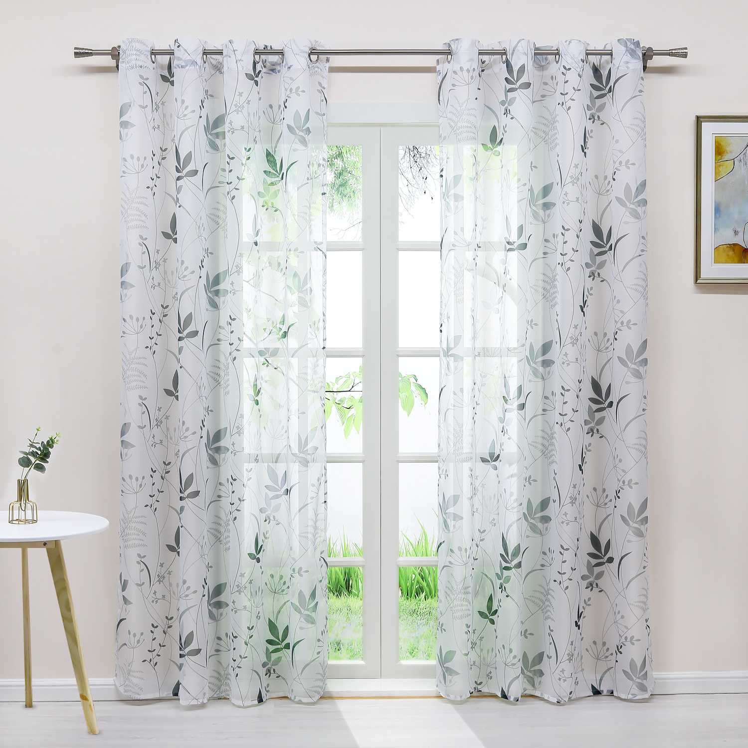 Transparenter Vorhang mit Blättermuster leicht Schutzfunktion Gartenstil 1 Stück