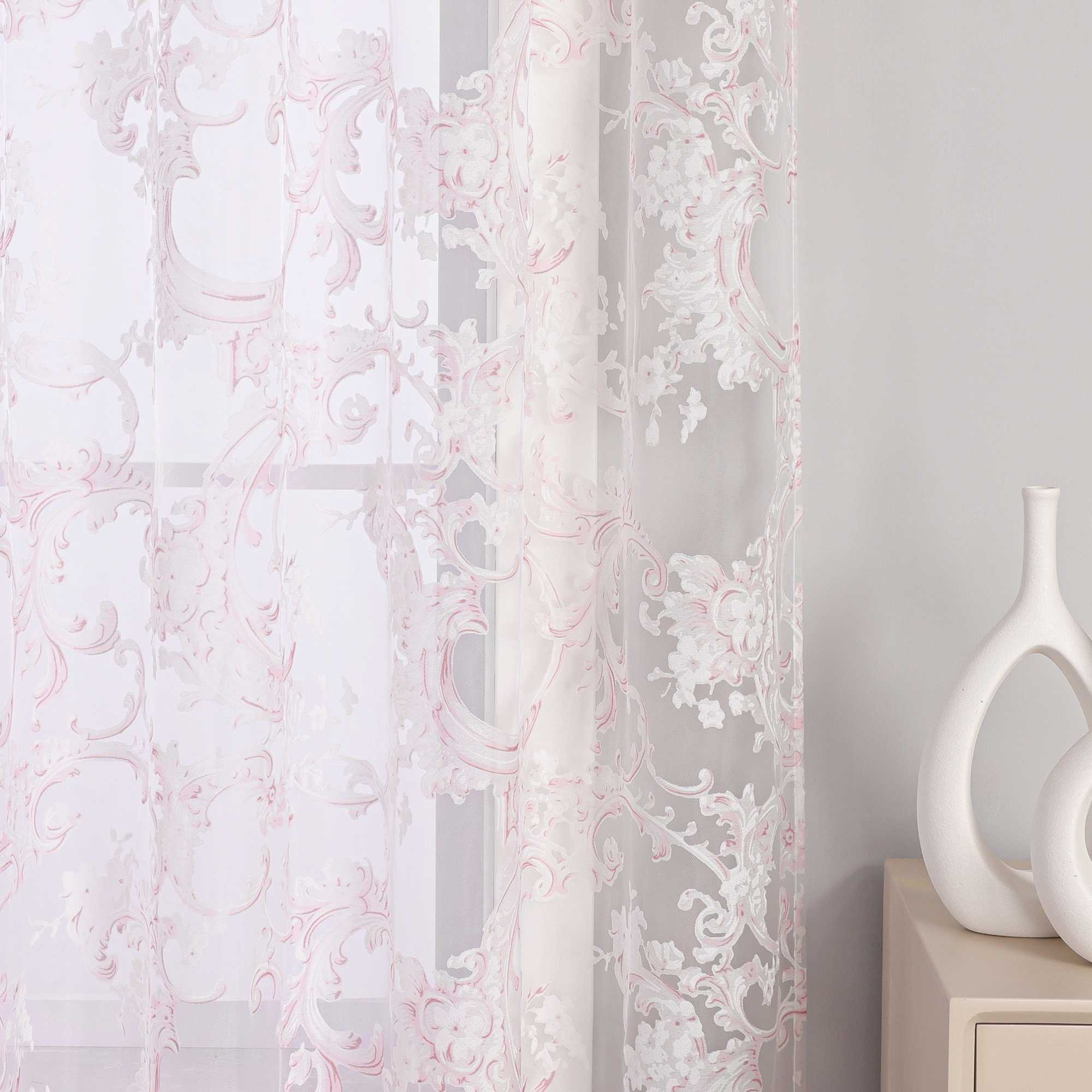 Eleganter Ösenschal mit Phönixblütenmuster | Transparente Voile Gardine für Schlafzimmer und Wohnzimmer